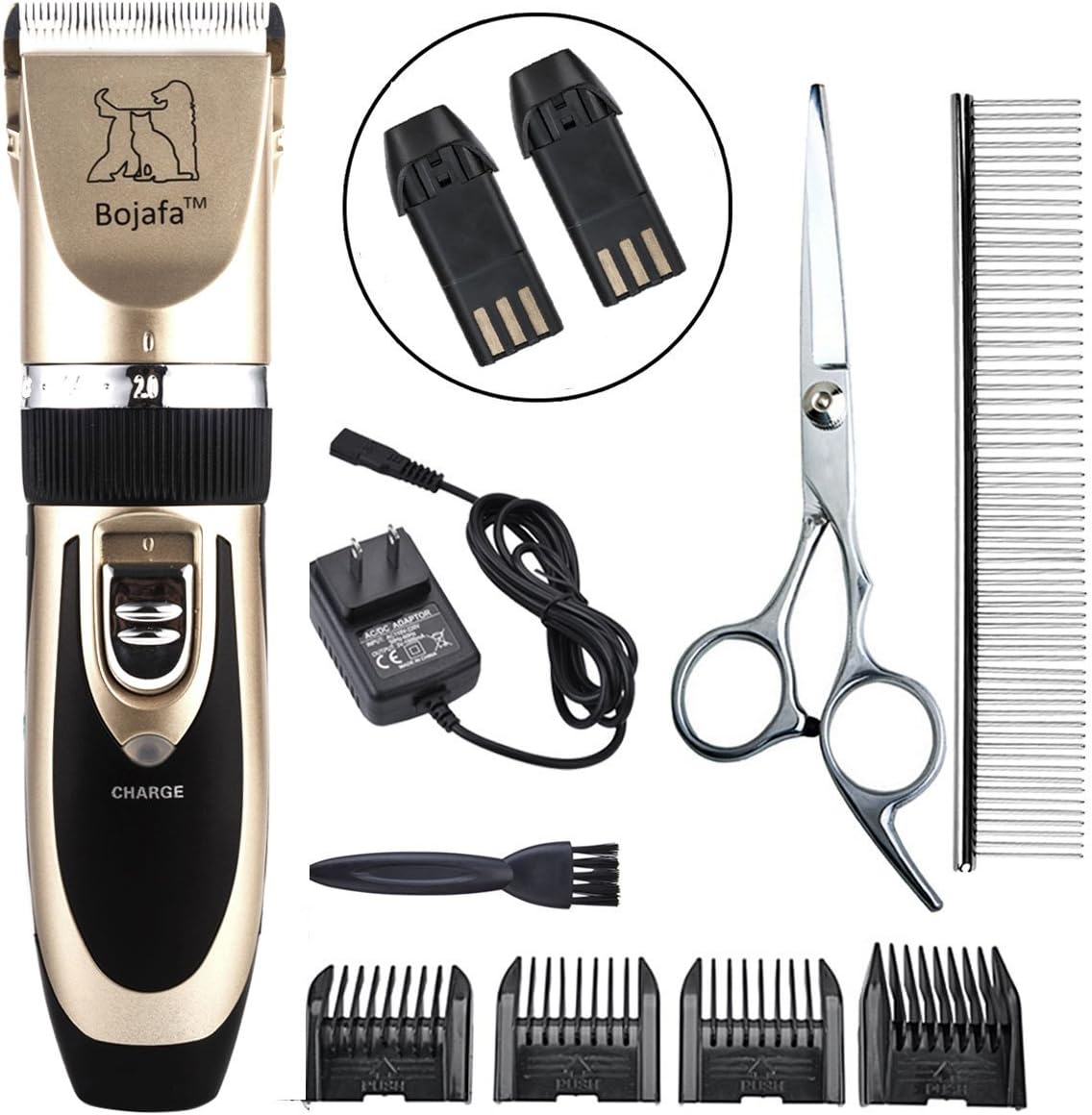 Bojafa Dog Grooming Clippers Kit Cordless Professional Low Noise Quiet Pet Clippers Rechargeable for Dogs Cats Hair Clippers Shaver Dogs Grooming Kit Set
