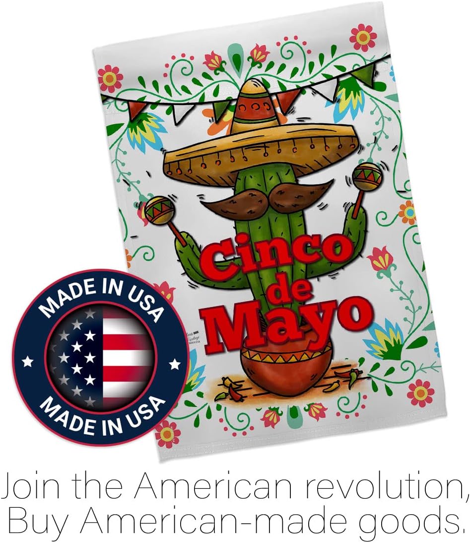 Cinco de Mayo House Flag - Eagle Set Summer Mexican Fiesta Party Cactus PinataOutdoor Summertime Sunny - Decoration Banner Small Garden Yard Gift Double-Sided Made in USA 28 X 40