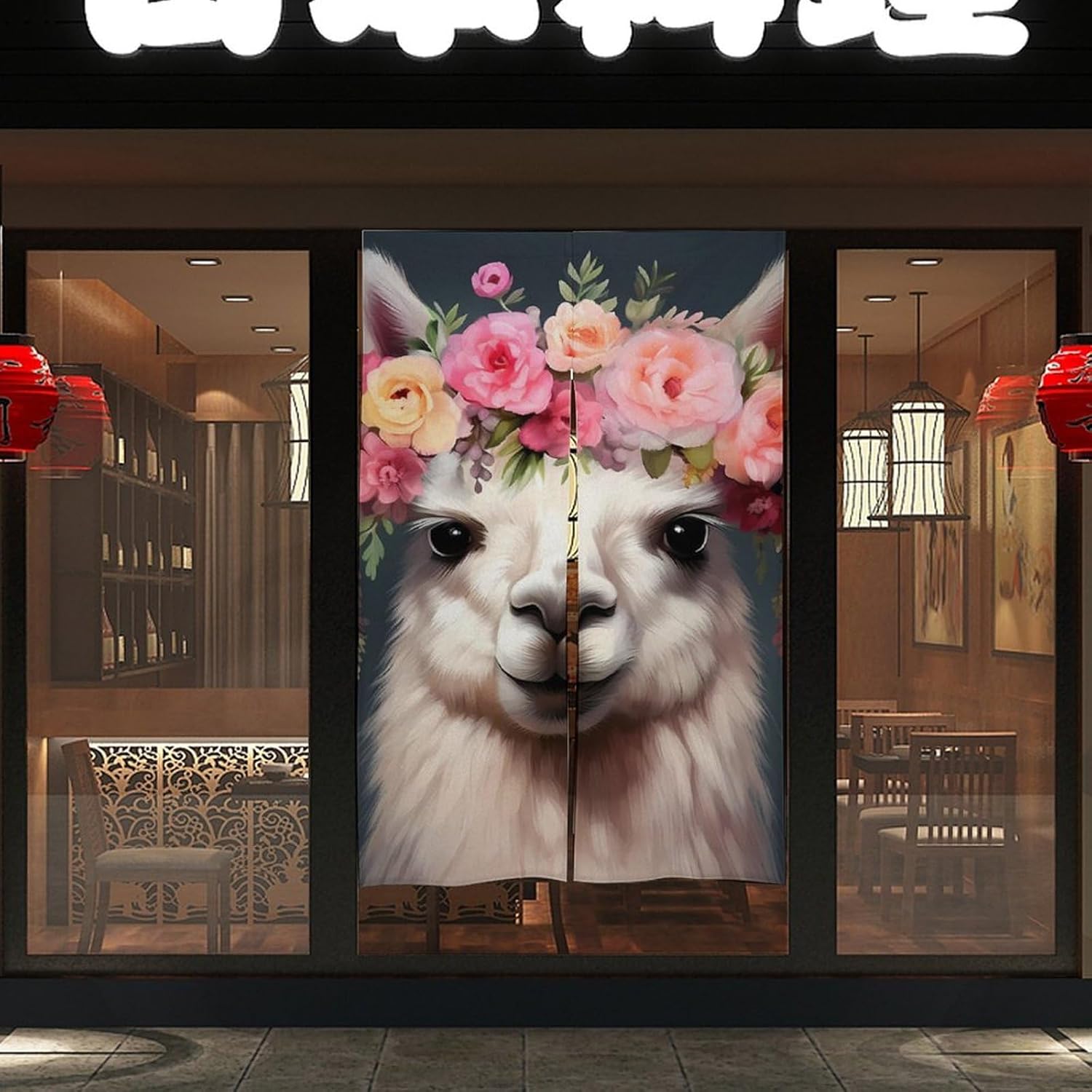 Cute Alpaca Door Curtain Blackout Door Cover Curtains Door Screen for Home Accessories