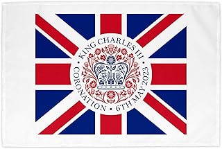 The Coronation 2023 - Official Emblem Coronation Tea Towel with Union Jack Flag, 100% Cotton, Commemorating The Coronation of King Charles III – 6th May 2023, Gift, Souvenir, Keepsake, Memorabilia
