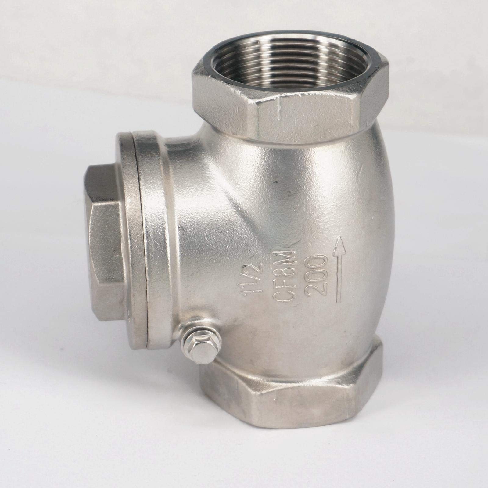 Válvula de retención oscilante de acero inoxidable 304, rosca hembra BSP de 1-1/2", DN10, válvula unidireccional antirretorno, 229 PSI