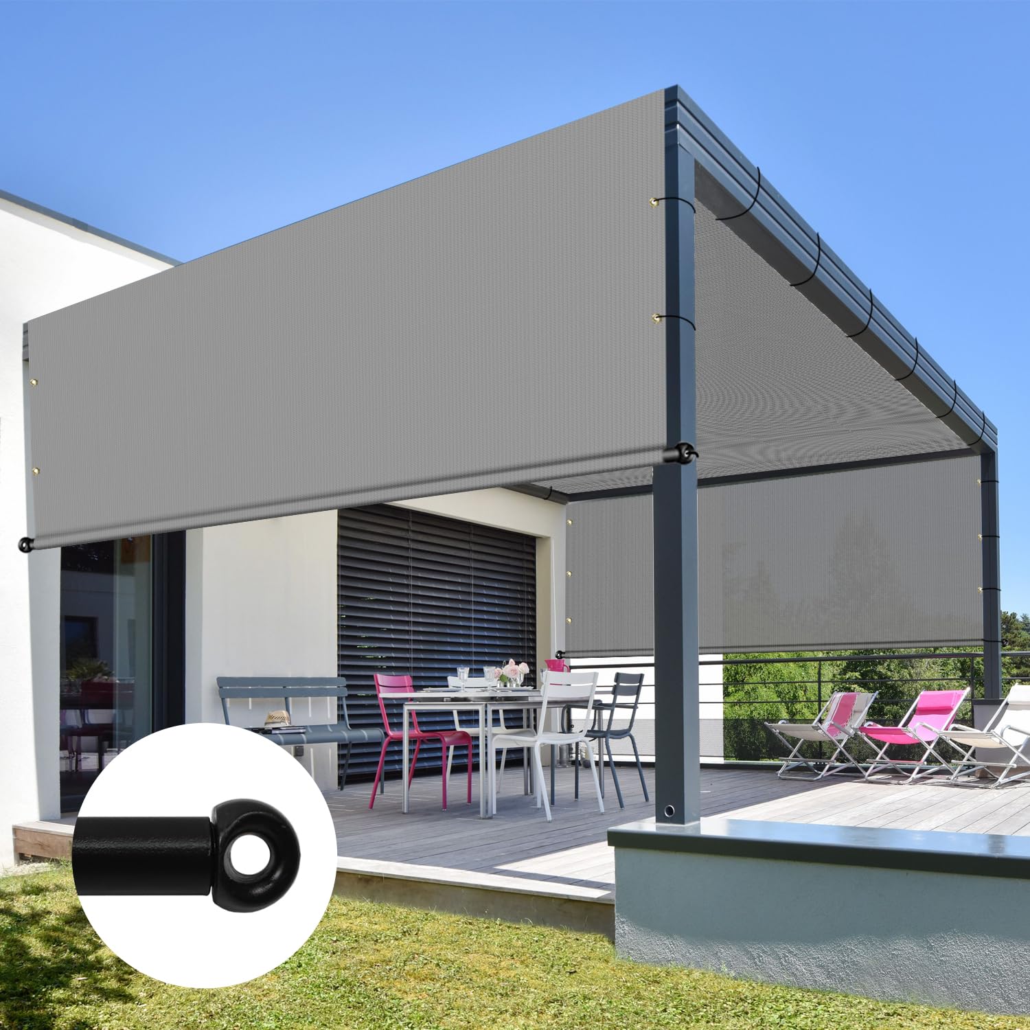 SunnyRoyal Pergola Shade Cover 8' x 12' Replacement Canopy Shade Cover for Pergola with Grommets Sun Shade Cloth Sail for Outdoor Privacy Patio Garden Weighted Rods Included (Light Grey)