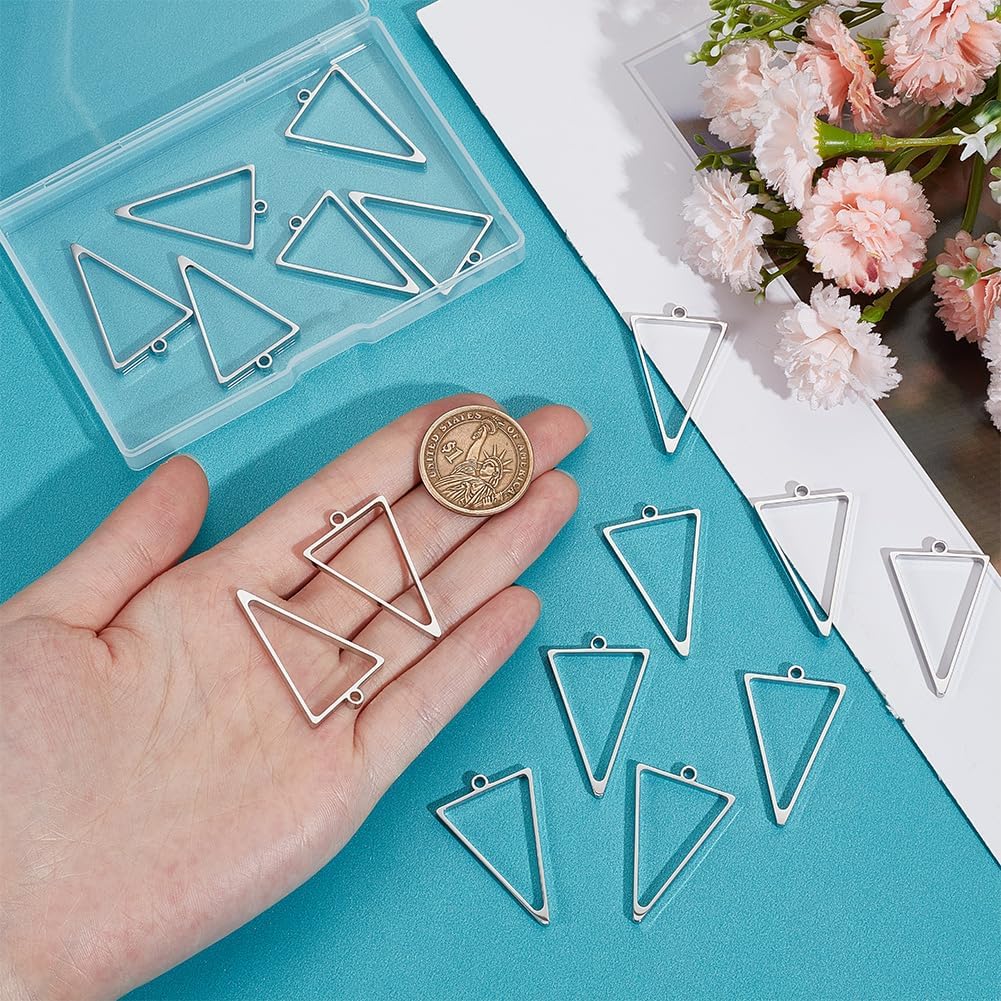 UNICRAFTALE 16Pcs Stainless Steel Triangle Open Back Bezel Pendants 37x23mm Frame Pendants Charm Epoxy Resin Geometric Tray Pressed Flower Jewelry Blank Charms for UV Resin Making - Image 4