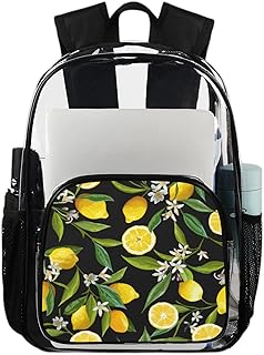 Mochila transparente de flor de limão para serviço pesado, mochila transparente à prova d'água de limão bonito mochila transparente de PVC com alça de ombro reforçada para escola, trabalho, viagens, Multicor