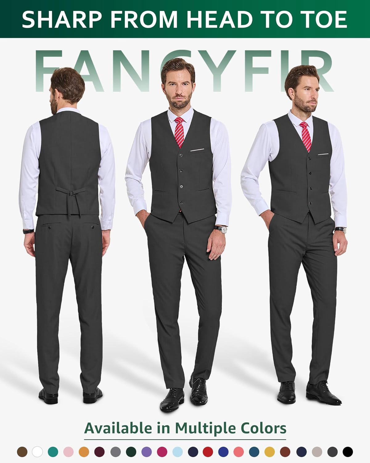 Men's 2-Piece Suit, Vest Pants Set for Men, Casual Waistcoat Trouser with Tie for Prom Wedding Homecoming - Image 2