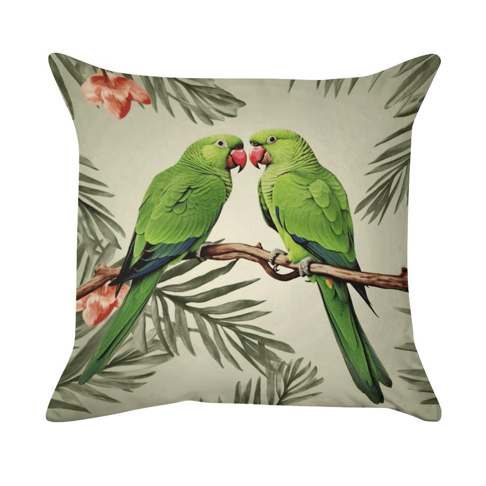 FekiLoot Couple Parrots Olive Pillowcase Velvet Throw Pillow Cover Ultra Soft Lumbar Pillow Shells Square Cushion Cases with Zipper Luxury Cozy Pillows Shams for All Seasons