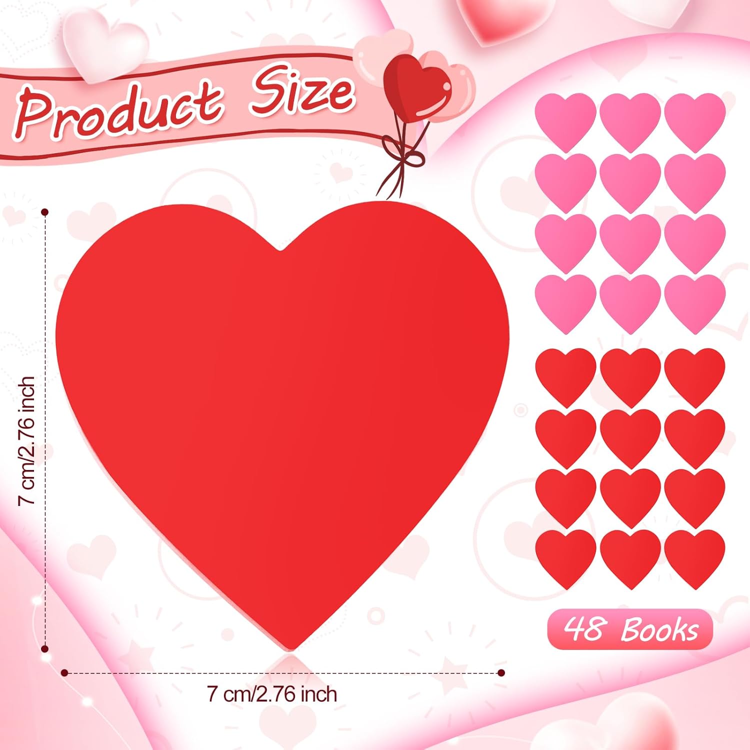 Jetec 48 Pcs Mother's Day Heart Sticky Notepads 3 x 3 Inch Bright Color Self Sticky Notes Cute Memo Pads for Men Women Wedding Birthday Party, 100 Sheets/pad (Pink and Red)