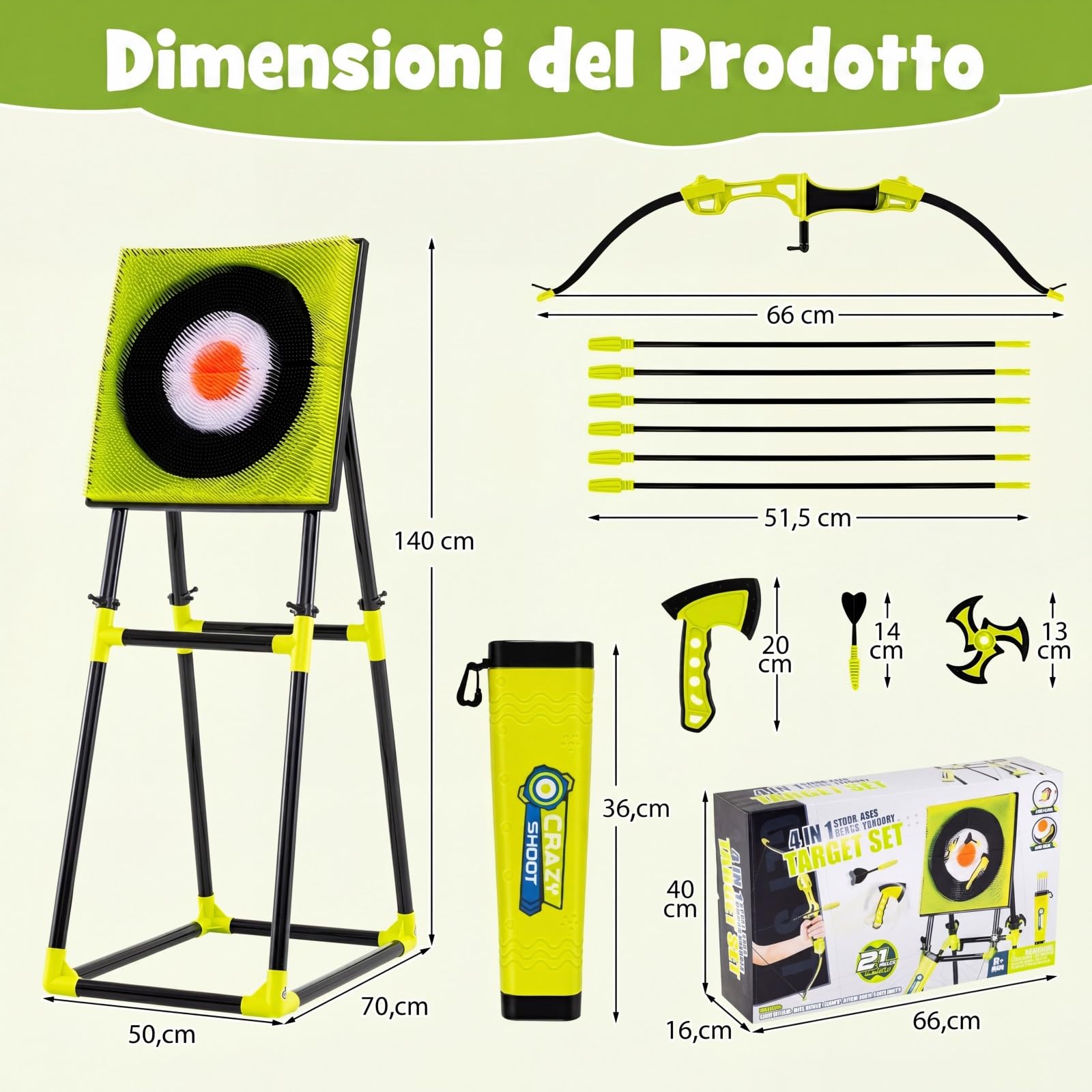 COSTWAY 4 in 1 Set di Arco e Frecce per Bambini | Set da Gioco con Asce da Lancio, Freccette , Freccia, Arco e Bersaglio, da Interno ed Esterno