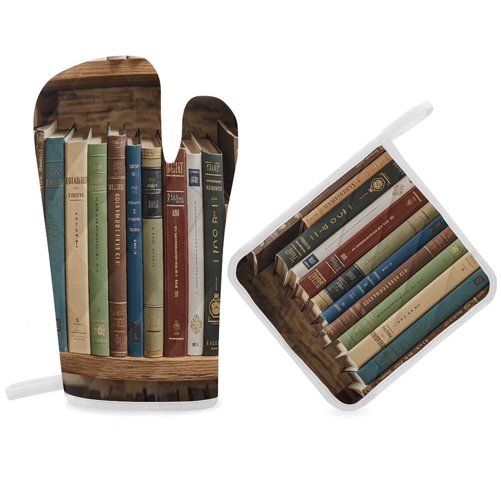 Books on the Shelf Oven Gloves and Pads Thermal Insulation Double Layer Thermal Insulation Temperature Gloves for Cooking Baking Roasting