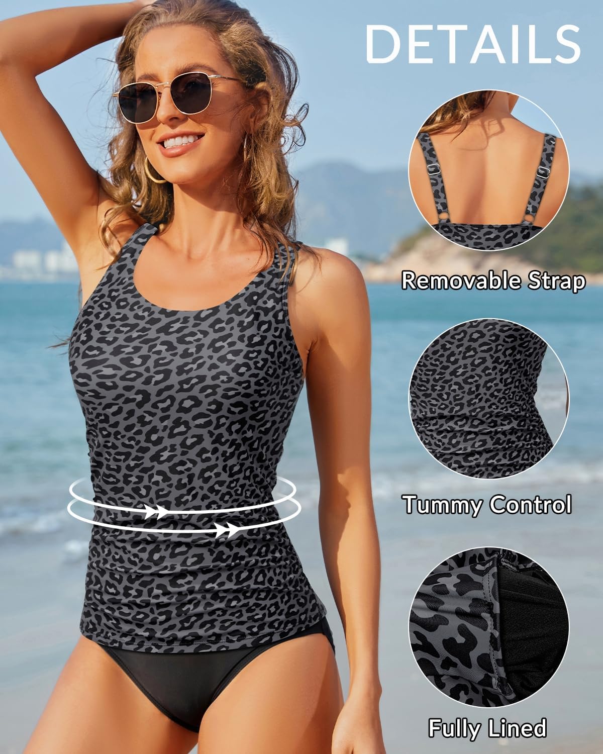 Aqua Eve Womens Tankini Tops Only Tummy Control Swim Tank Top Modest Swimsuit Top Bathing Suit Top No Bottom