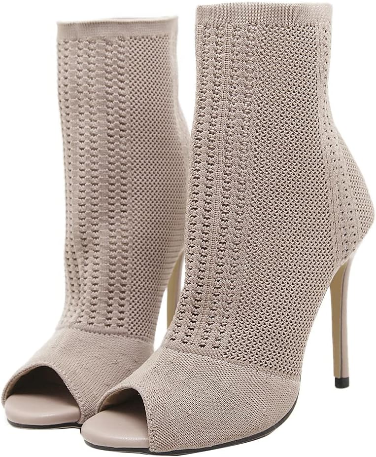 Shinelly Women Open Toe High Heel Booties Slip On Ankle Boots