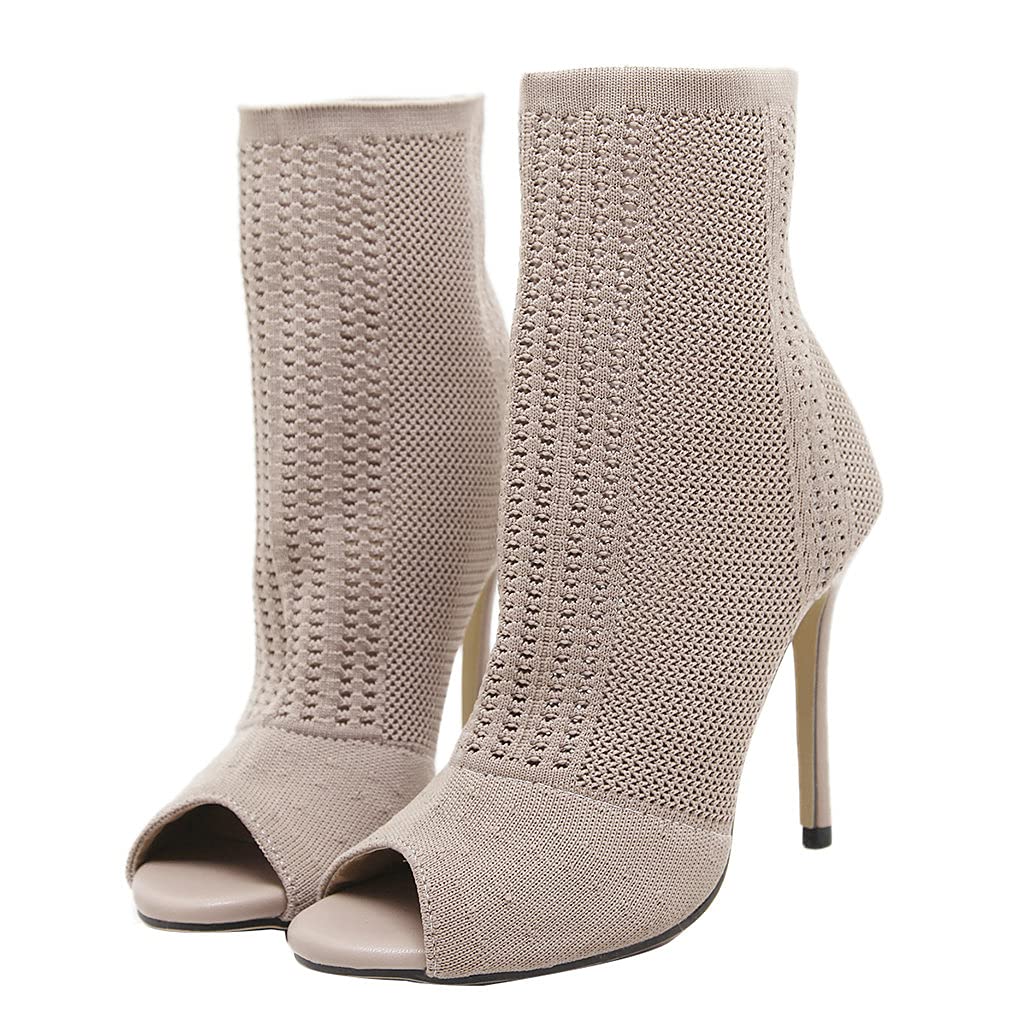 Shinelly Women Open Toe High Heel Booties Slip On Ankle Boots