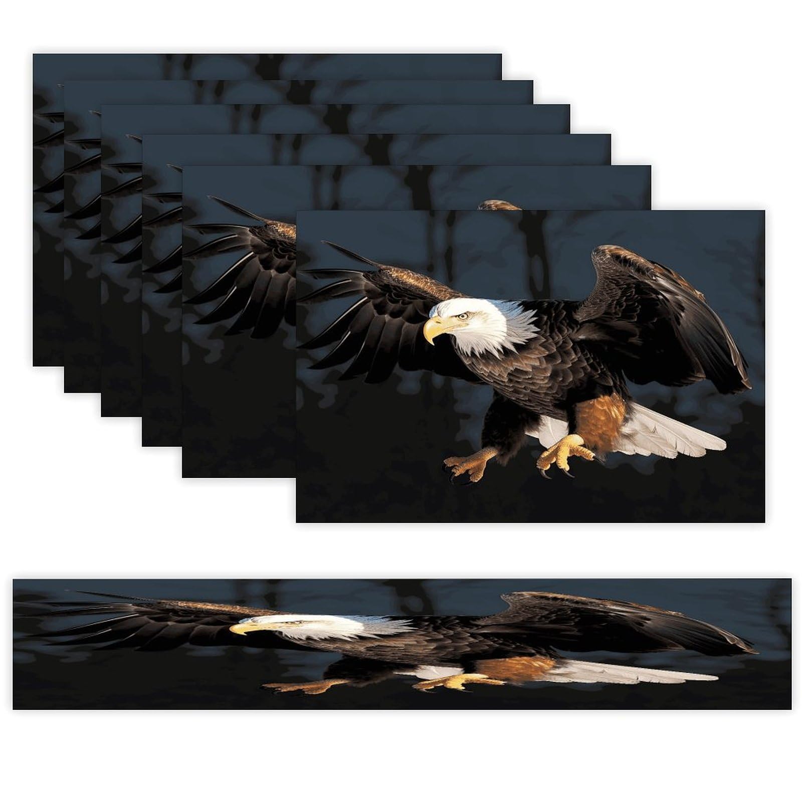 3D Bald Eagle Table Runner and Placemats Set of 6 Wipe Clean Heat Resistant Table Mat with Table Runner Decorations Flax Linen Place Mat Set for Home Kitchen Party Supplies