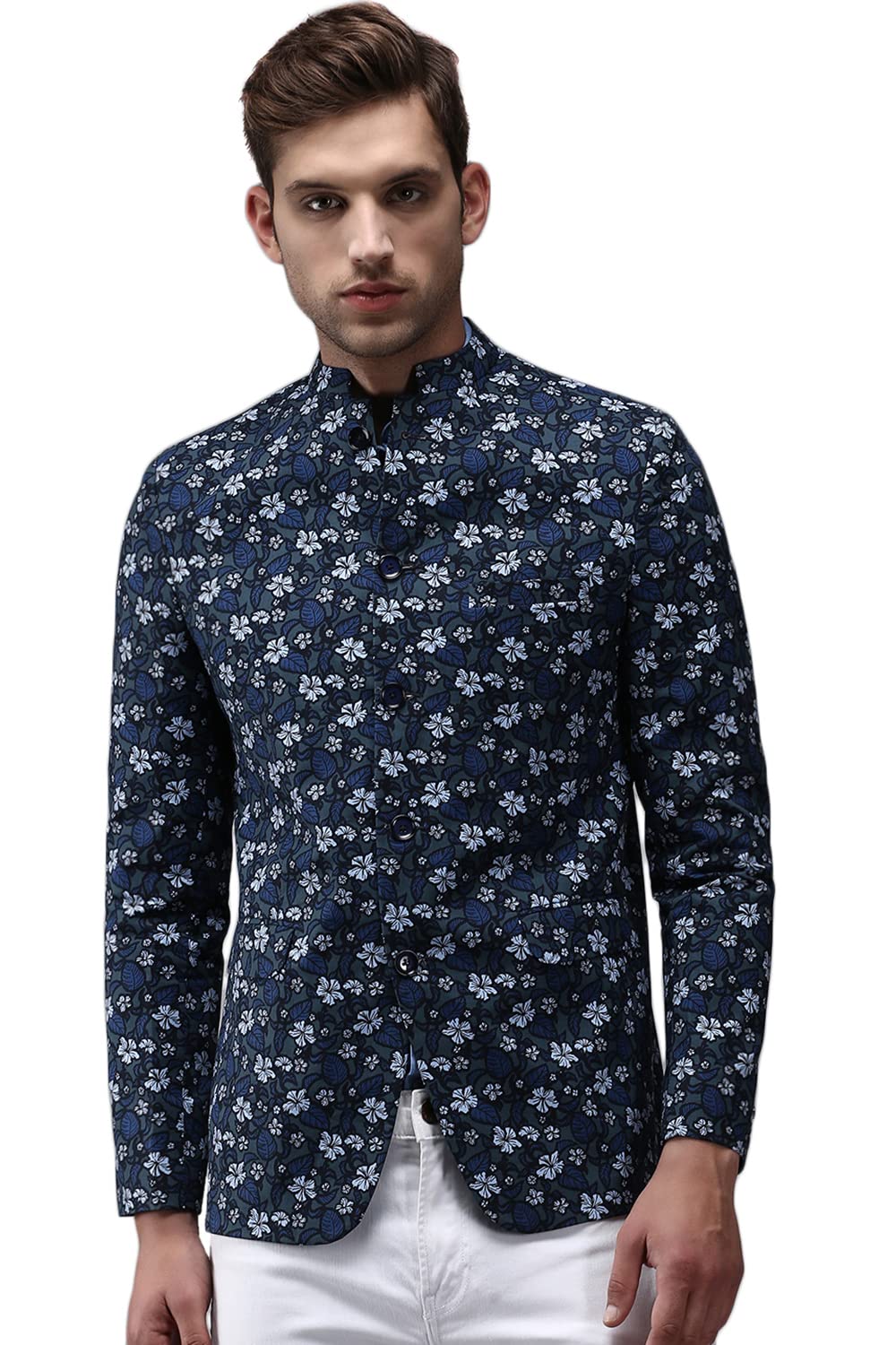 showoffff Men Printed Front-Open Party Blazer | Mandarin Collar Full Sleeves Cotton Blazer's for Mens | Slim Fit Regular Length Blazers for Men's-picture-13