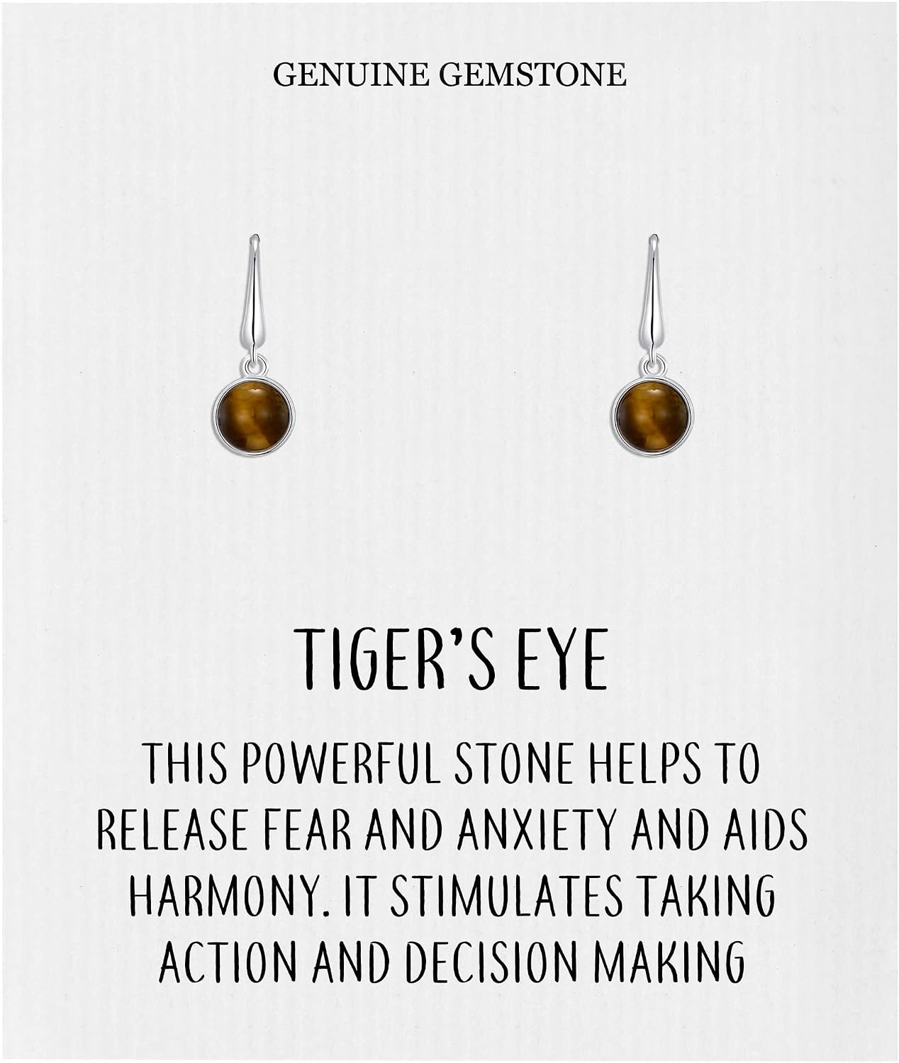 Philip Jones Tiger's Eye Drop Earrings with Quote Card, Brown, Medium