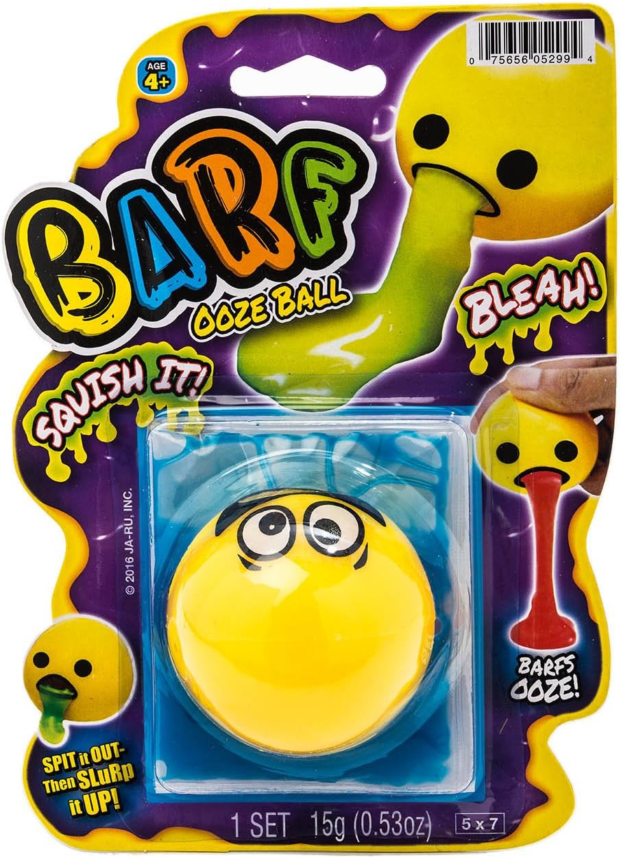 EMOJI BARF Yellow Surprised Face With Green Slime Squishy Slime Ball With 1 Packet .53oz Of Goop