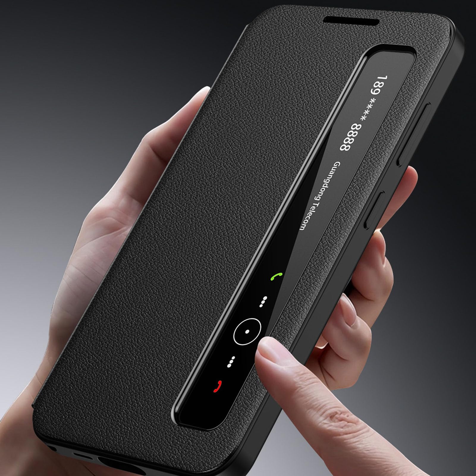 Skórzane etui do Samsung Galaxy S25 Ultra/S25 Plus/S25, etui z klapką Smart Wake Flip View, osłona obiektywu bocznego, szare, S25 Ultra