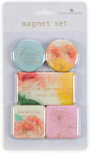 Christian Art Gifts 5 Piece Inspirational Religious Refrigerator Magnet Set for Women: Encouraging Quotes of Faith w/Multicolored Florals & Gold, Cute & Encouraging Decorative Gift for Home & Kitchen