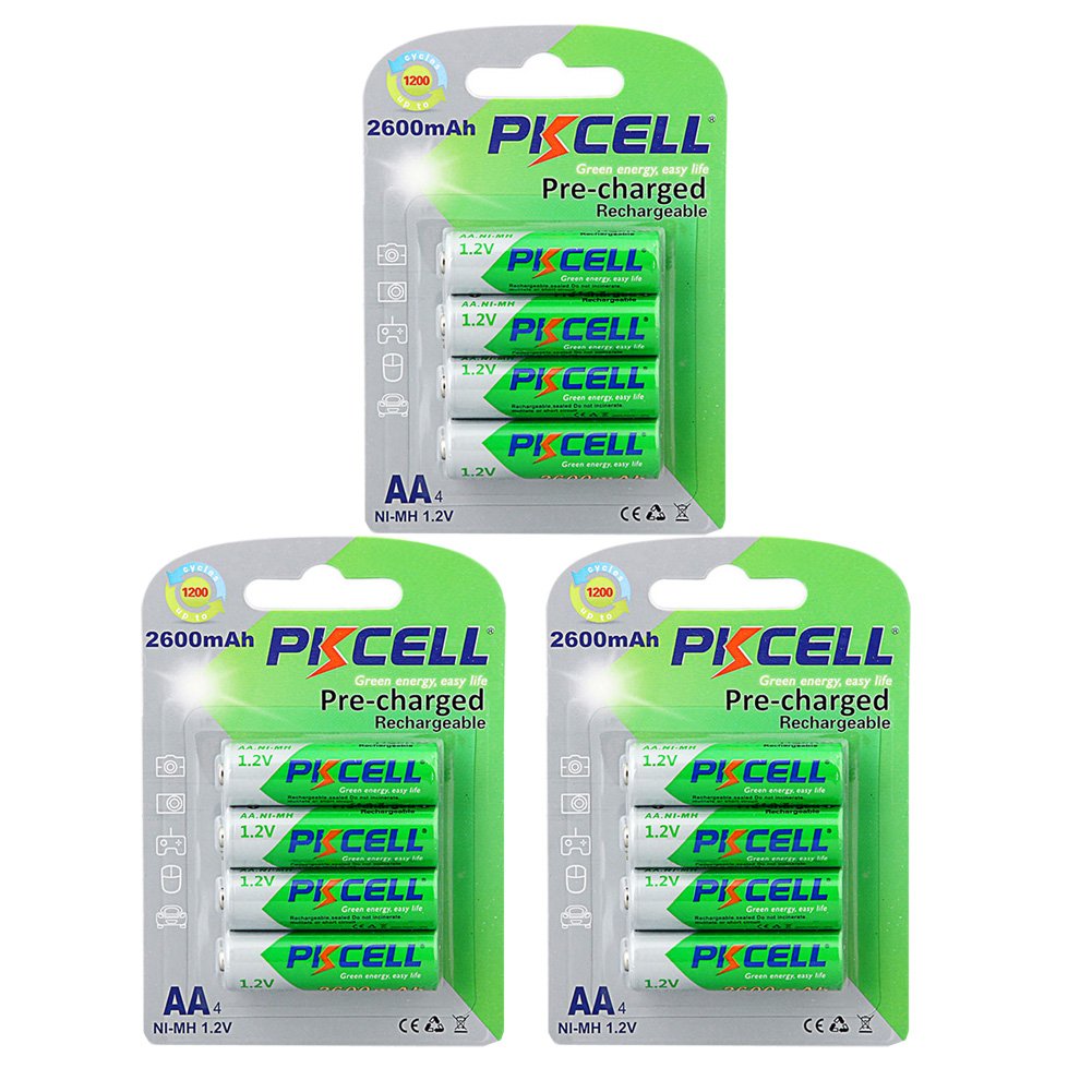 PKCELL Re-chargeable AA Batteries 2600mah 1.2V NI-MH Pre-Charged Ready to use 4 piece