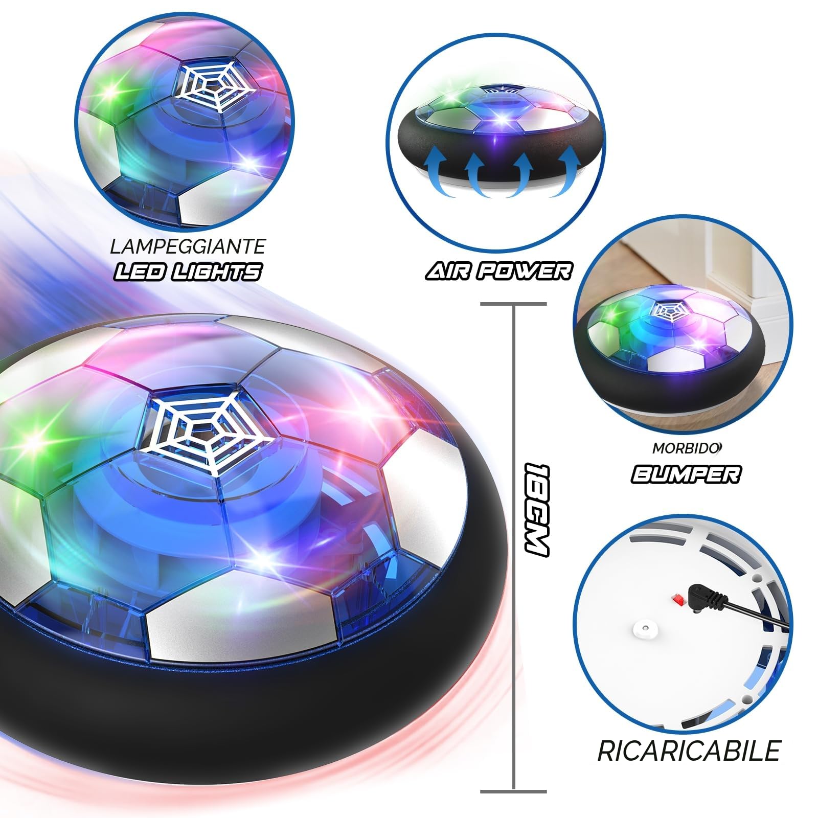 Buoeuik Pallone Calcio Fluttuante, Regalo Bambino 3 4 5 6 7 8 9 10 Anni Gioco Calcio Palla da Calcio per Casa Soccer Ball Ricaricabile con Luci LED Giocattoli Bambini Giochi Interattivi Bimbo Bimbi