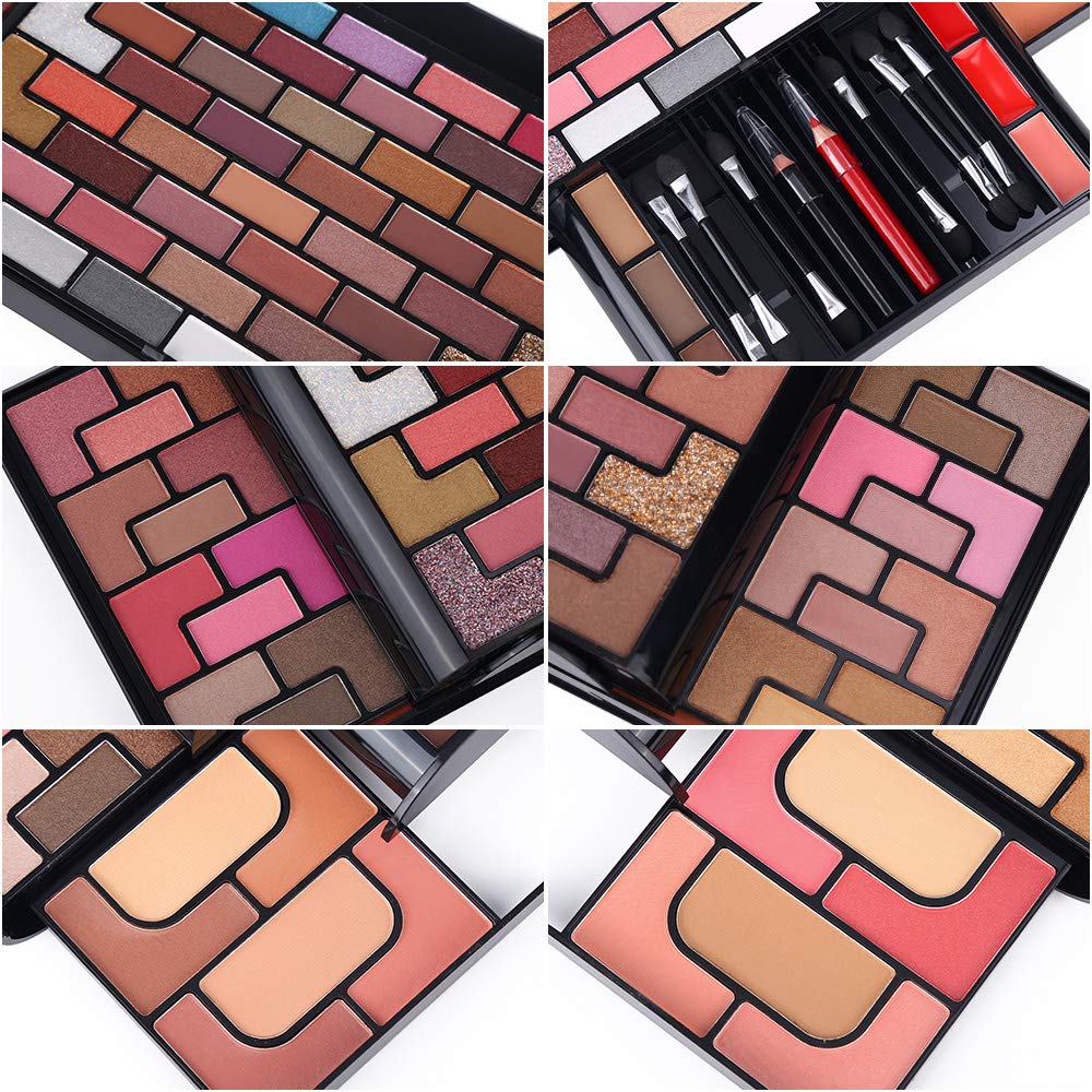 All In One Professional Makeup Kit Include Shimmer Matte Glitter Eyeshadow Palette Blushes Compact Powder Eyebrow Powder Lipcream Lipliner Pencil Eye Brow Pen& Sponge Brushes with Mirror Full Highly Pigmented Make Up Set Colorful Gifts For Women Cosmetics Combination Pallet