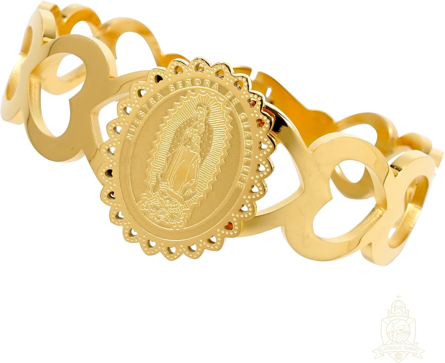 Catholic Town Stainless Steel Our Lady of Guadalupe (Nuestra Señora de Guadalupe) Bracelet (CTSSBGHEARTD-G)