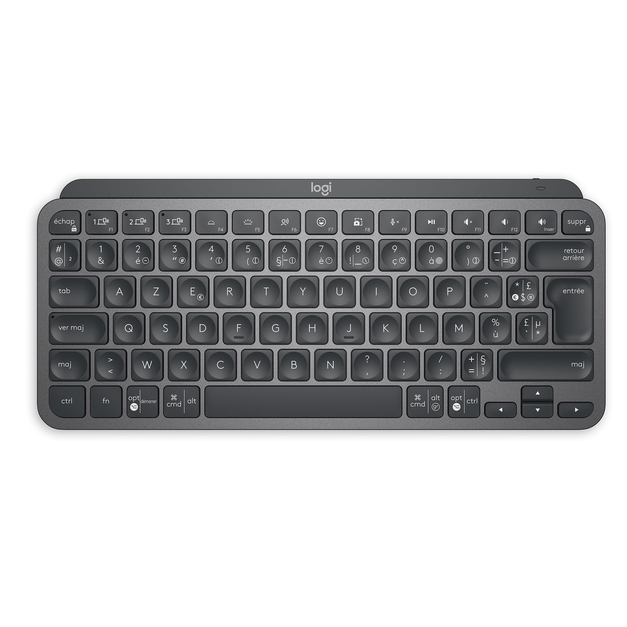 Logitech MX Keys Mini Minimaliste Clavier sans Fil Illuminé, Compact, Bluetooth, Rétroéclairé, USB-C, Compatible Apple macOS, iOS, Windows, Construction métal, Francais AZERTY - Gris foncé