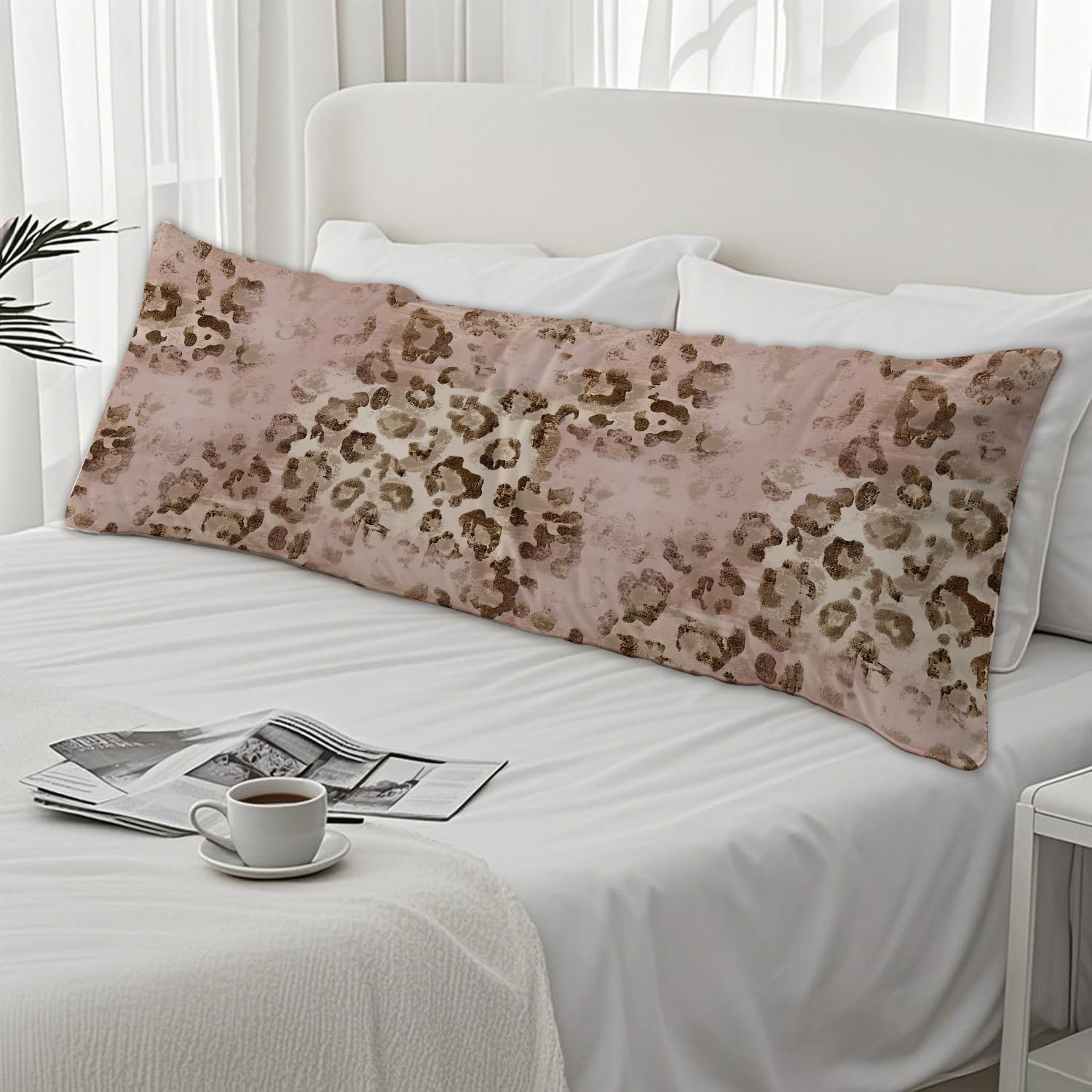 Pink Leopard Print 20x54 Body Pillow Cover, Pink Cheetah Print Room Decor, Funky Y2k Blush Pink Animal Print Decorative Long Body Pillow Cases for Girls Bedroom Dorm Apartment Bed Couch