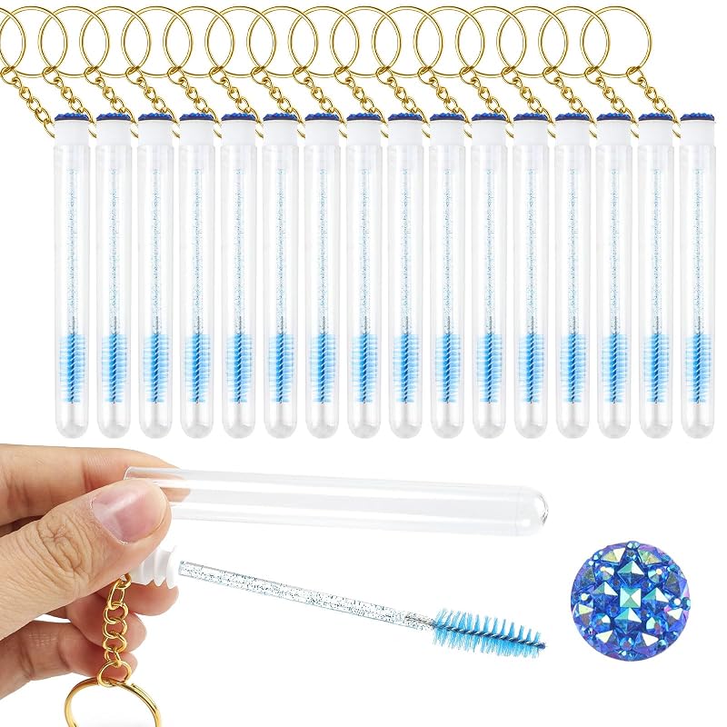 Kit com 24 Escovinhas para Máscara de Cílios e 24 Tubos com Chaveiro de Diamante myaokue-up, Azul, 48 unidades