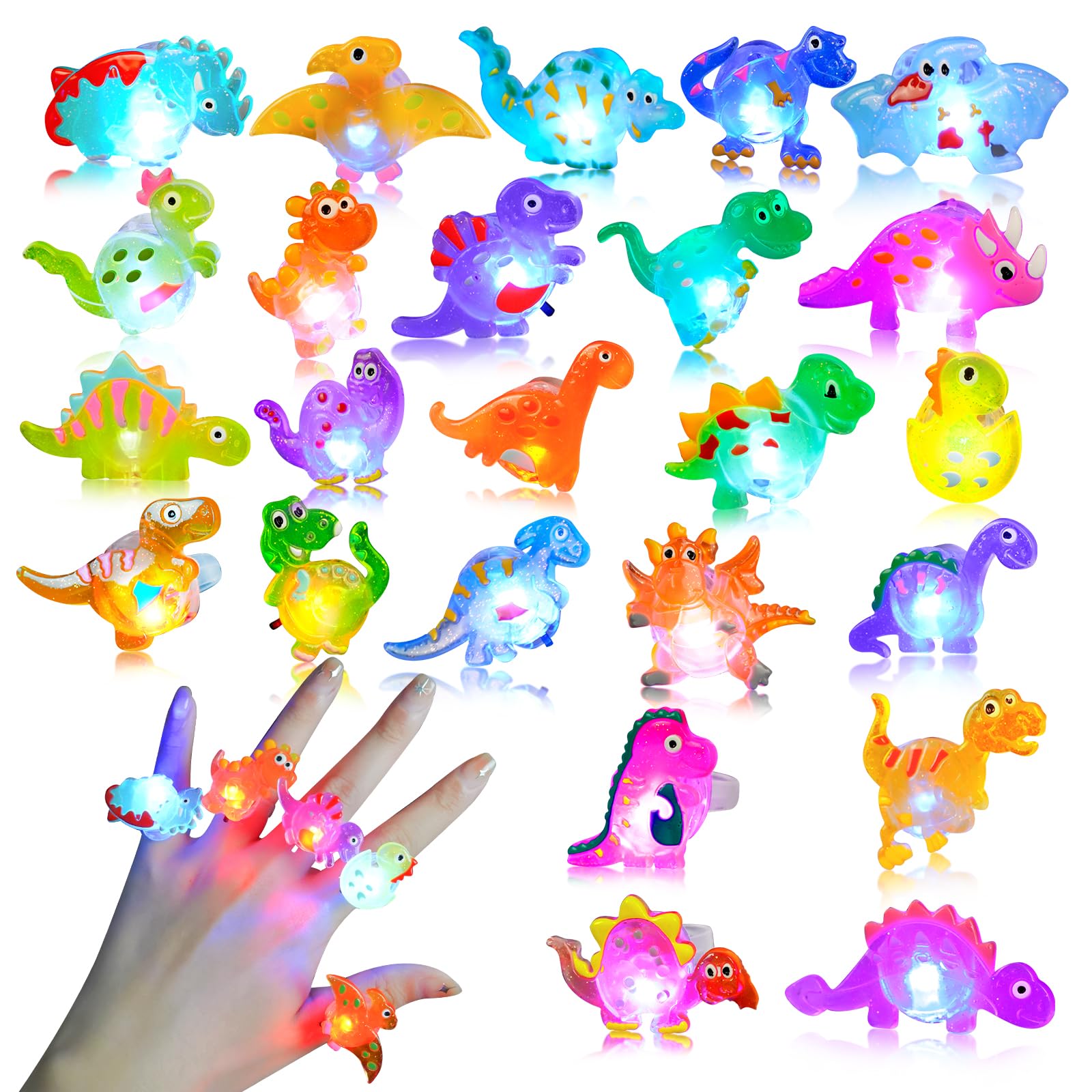 Corpower Luces LED Dedo, Anillos Luminosos LED 24Pcs Fiesta Lluminar Anillos, Luces de Dedo Accesorios, Juguetes Anillo Iluminar para Navidad Halloween Regalos de Fiesta para adultos y niños