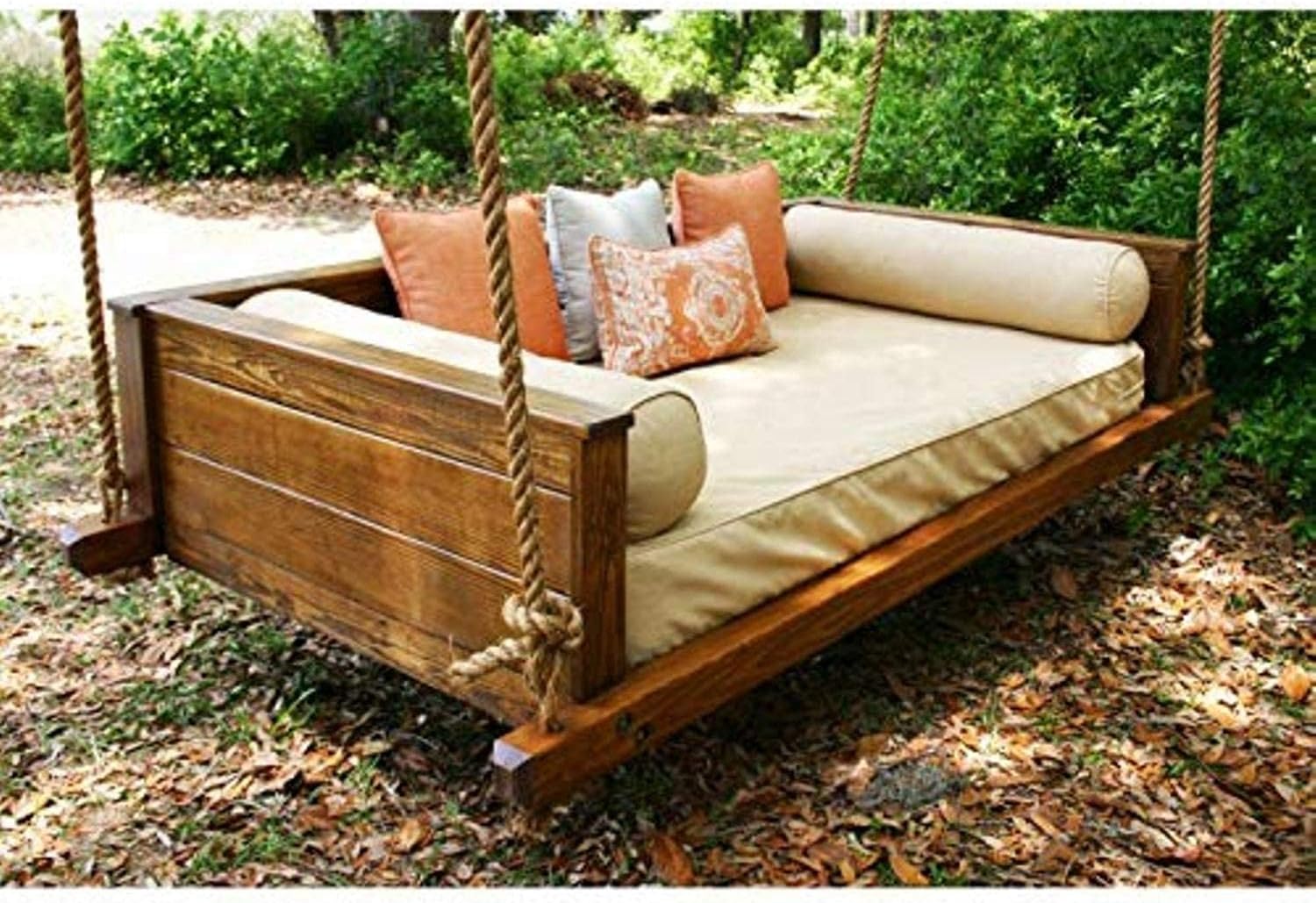 Solid Wood 2 Seater Rope Swing Chair | Wooden Hammock Swing Sofa with Rope & Complete Accessories for Living Room, Indoor, Outdoor, Balcony & Garden | House Big Swings Jhula, Light Brown