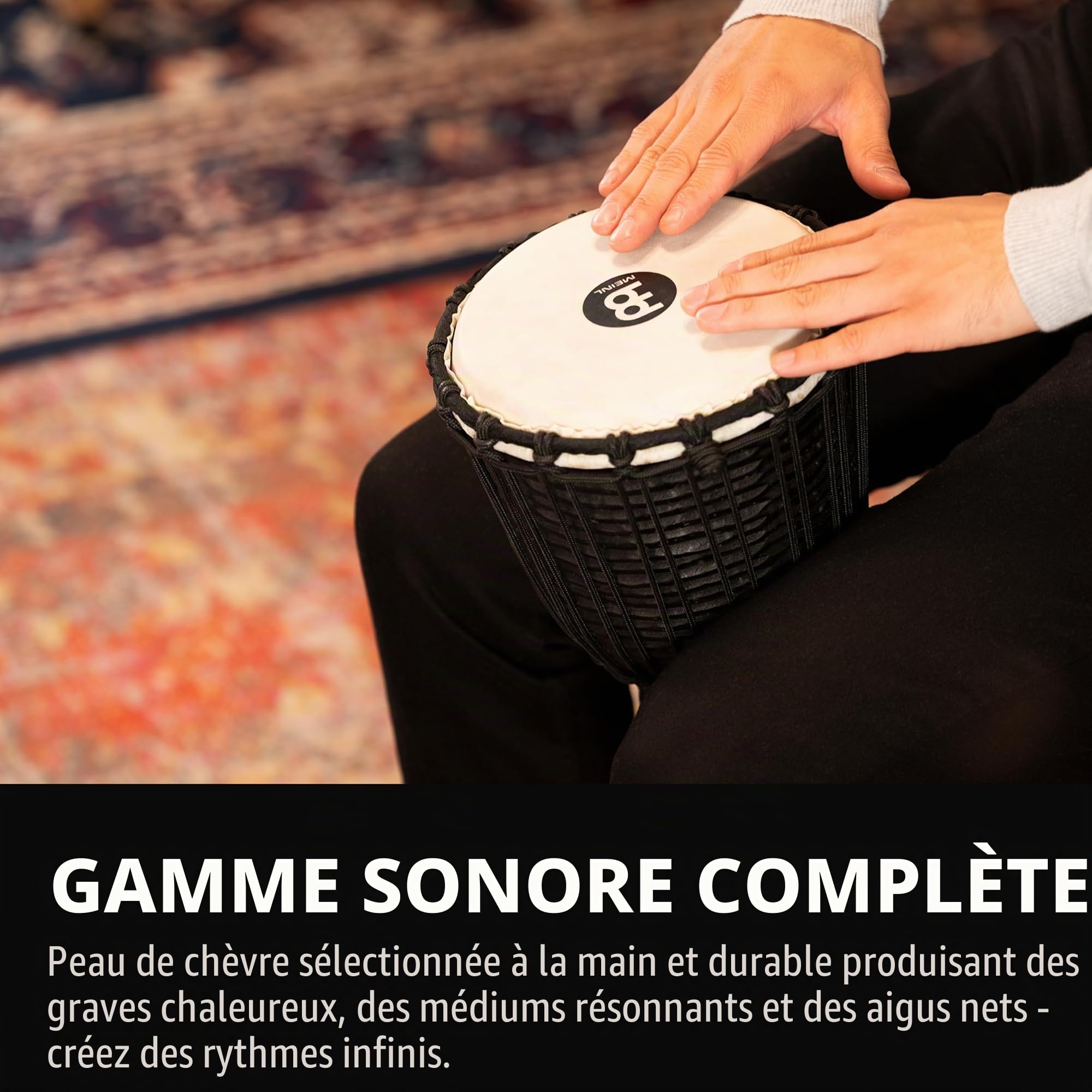 Meinl Percussion Djembe River À Cordes – Petite Percussion à Main – Avec Peau de Chèvre – Diamètre 8 pouces – Acajou, Noir (HDJ3-S)