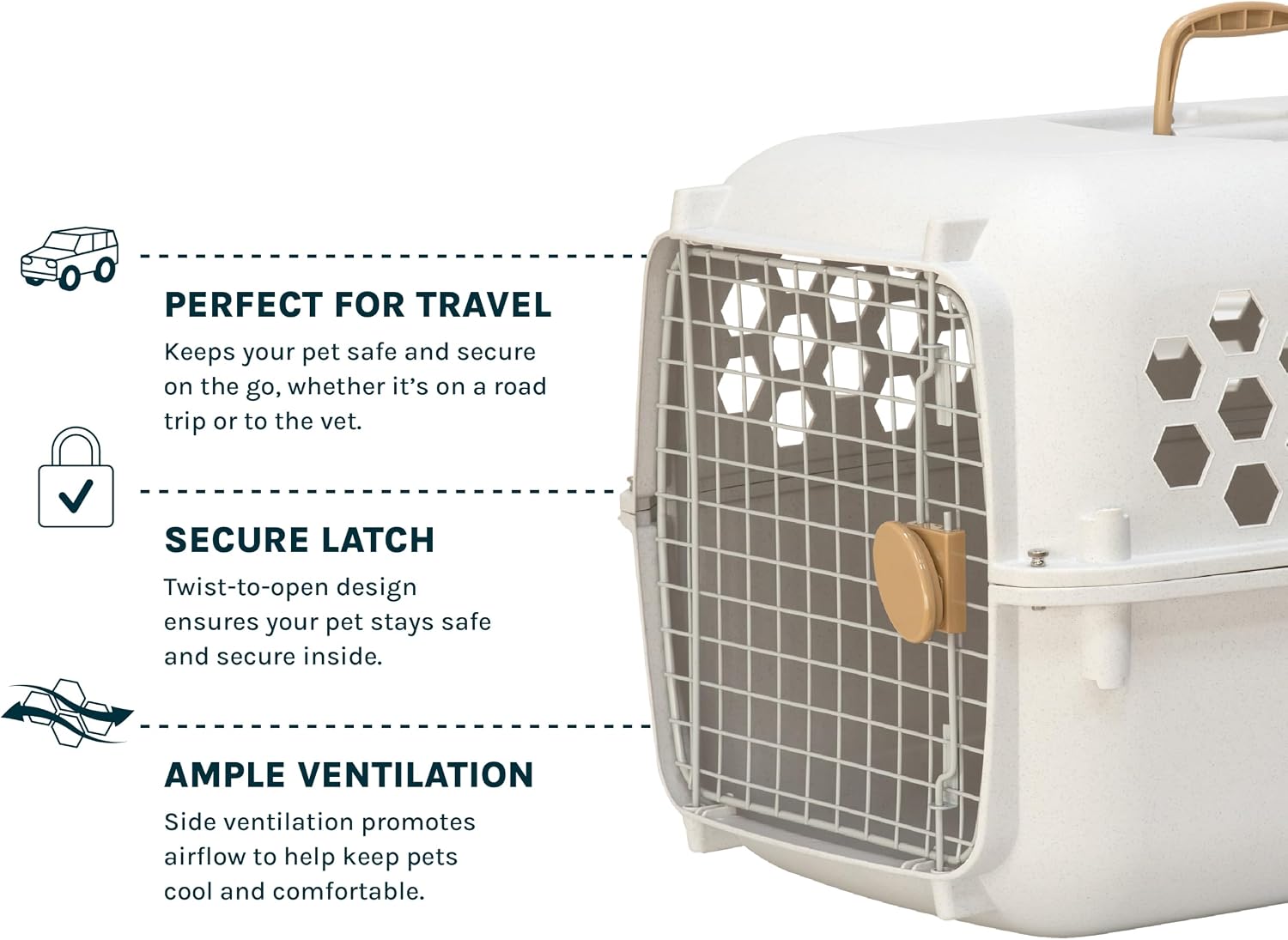 SportPet 26” Small Front Load Hard Sided Pet Carrier Kennel – Easy Access Durable Plastic Travel Crate with Carry Handle - Dog, Cat, Rabbit, & Small Pet, Ventilated Shell for Car, Vet, & Home – Cream image 5