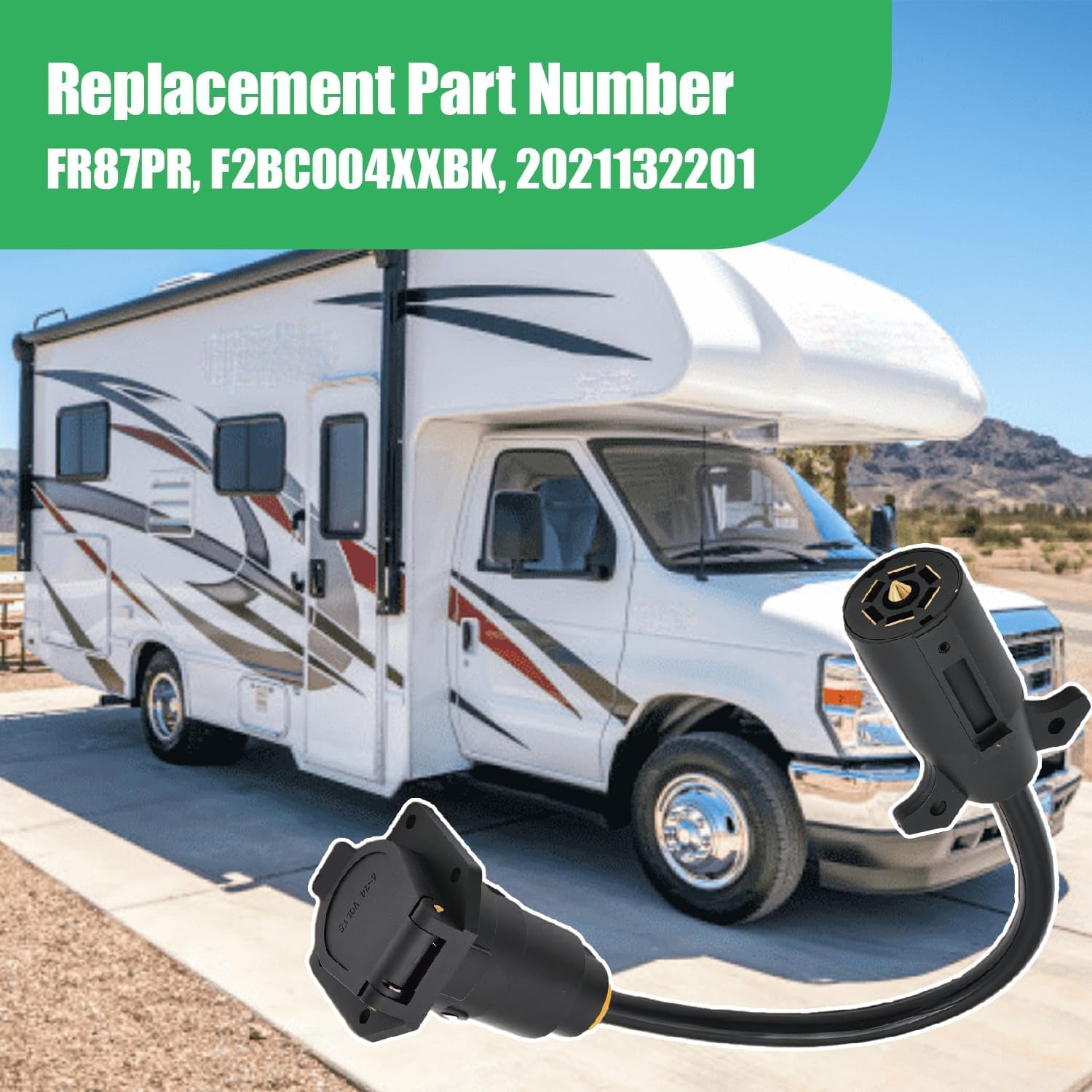 F2BC004XXBK 7 Way RV Camera Power Adapter with On/Off Switch Compatible with Furrion Vision S 12V Trailer Backup Camera Connector Replace 2021132201