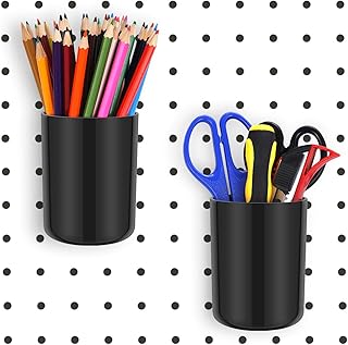 2 Pieces Pegboard Bins Kit Pegboard Cups Fit 1/4 Standard Pegboard 1/8 Thickness Plastic Pegboard Parts Storage Pegboard Accessories for Crafts Organizing (Black)