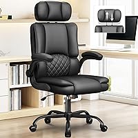 Vista 1 de Silla ergonómica de oficina ejecutiva, silla de computadora con reposacabezas ajustable, silla de escritorio de piel sintética, silla giratoria