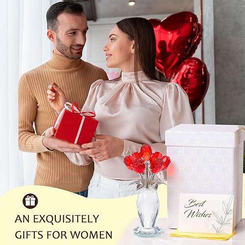 Miniatura 3 de Movdyka Ramo de rosas de cristal de rosas rojas, regalos para mujeres, esposa, mamá, figuras coleccionables de vidrio soplado, decoración de