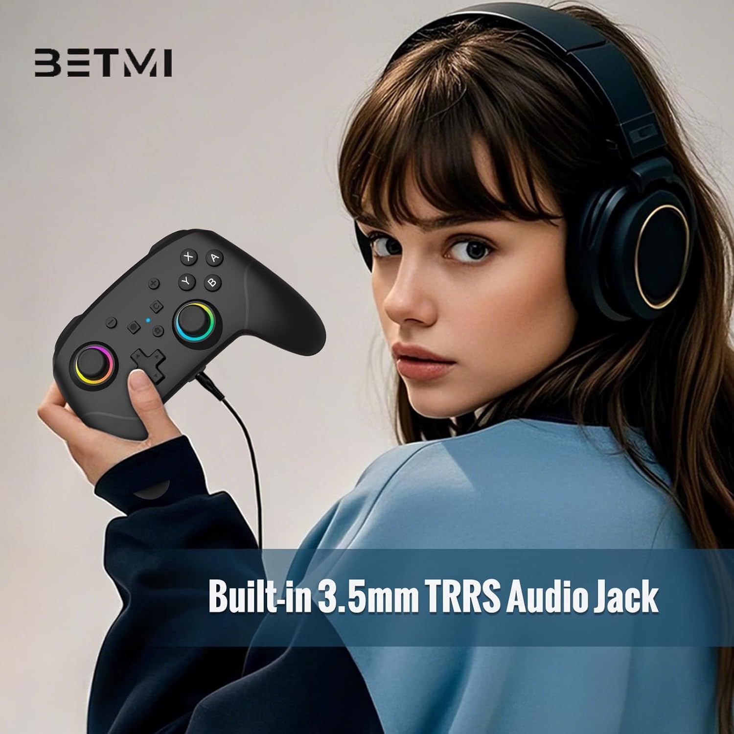 BETMI Wireless Pro Controller for Switch 2 with 9-Axis Sensor/C Button/Hall Effect Joysticks/Macro/Wake-up/Stereo Jack/RGB LED Light/Dual Vibration, Bluetooth Gamepad for Switch/Lite/OLED/PC (Black)