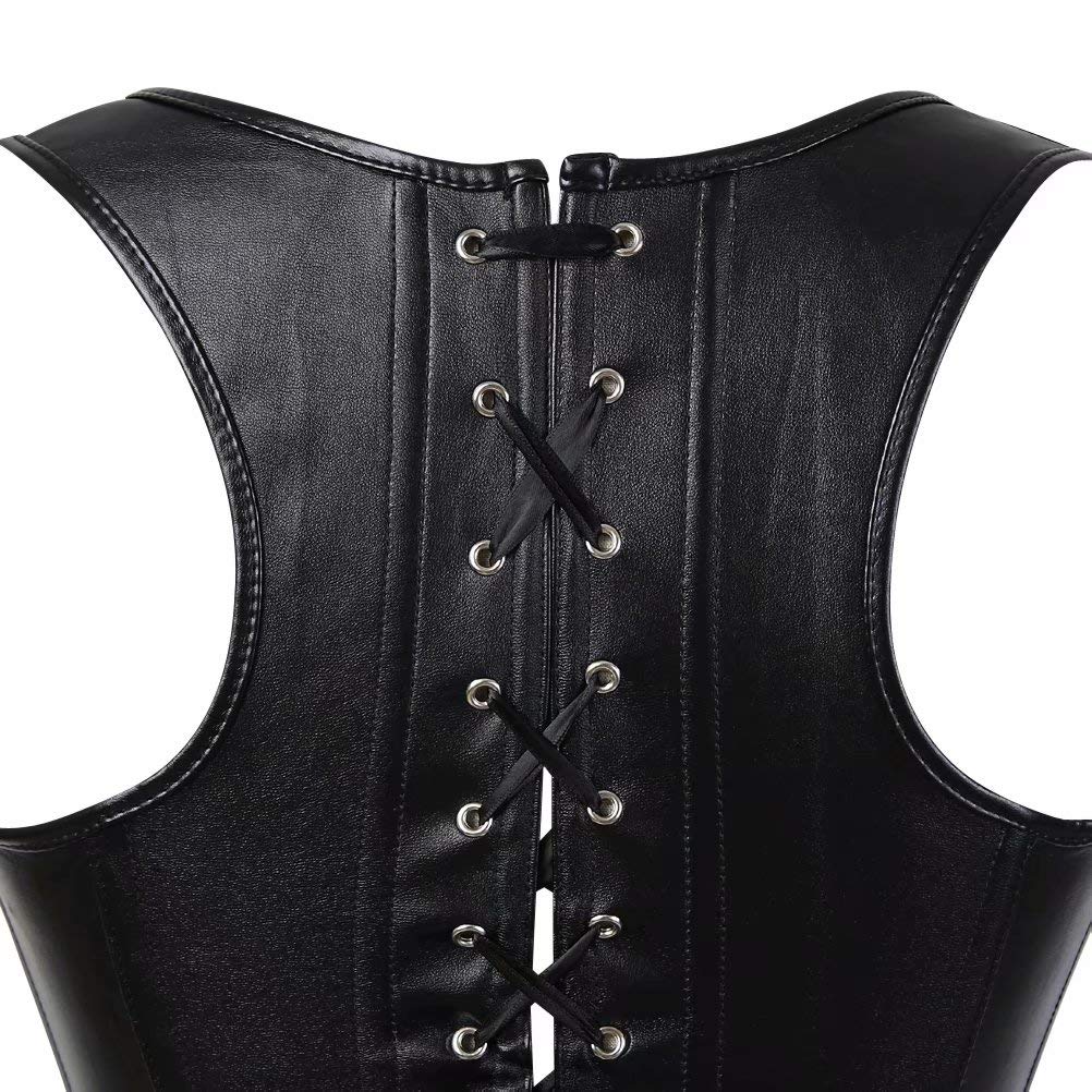 Josamogre Bustier Cuir Corset Suspenders Femme Gothique Steampunk Simili Lingerie Vogue Aciers Noir