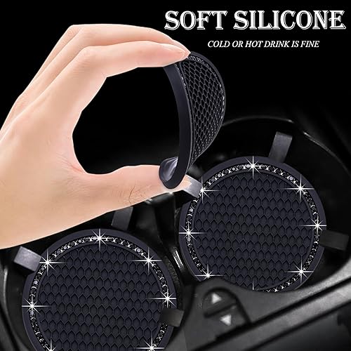 Miniatura 4 de 2 posavasos brillantes para automóvil, 2.75 pulgadas, silicona suave, antideslizante, a prueba de golpes, accesorios universales para el interior