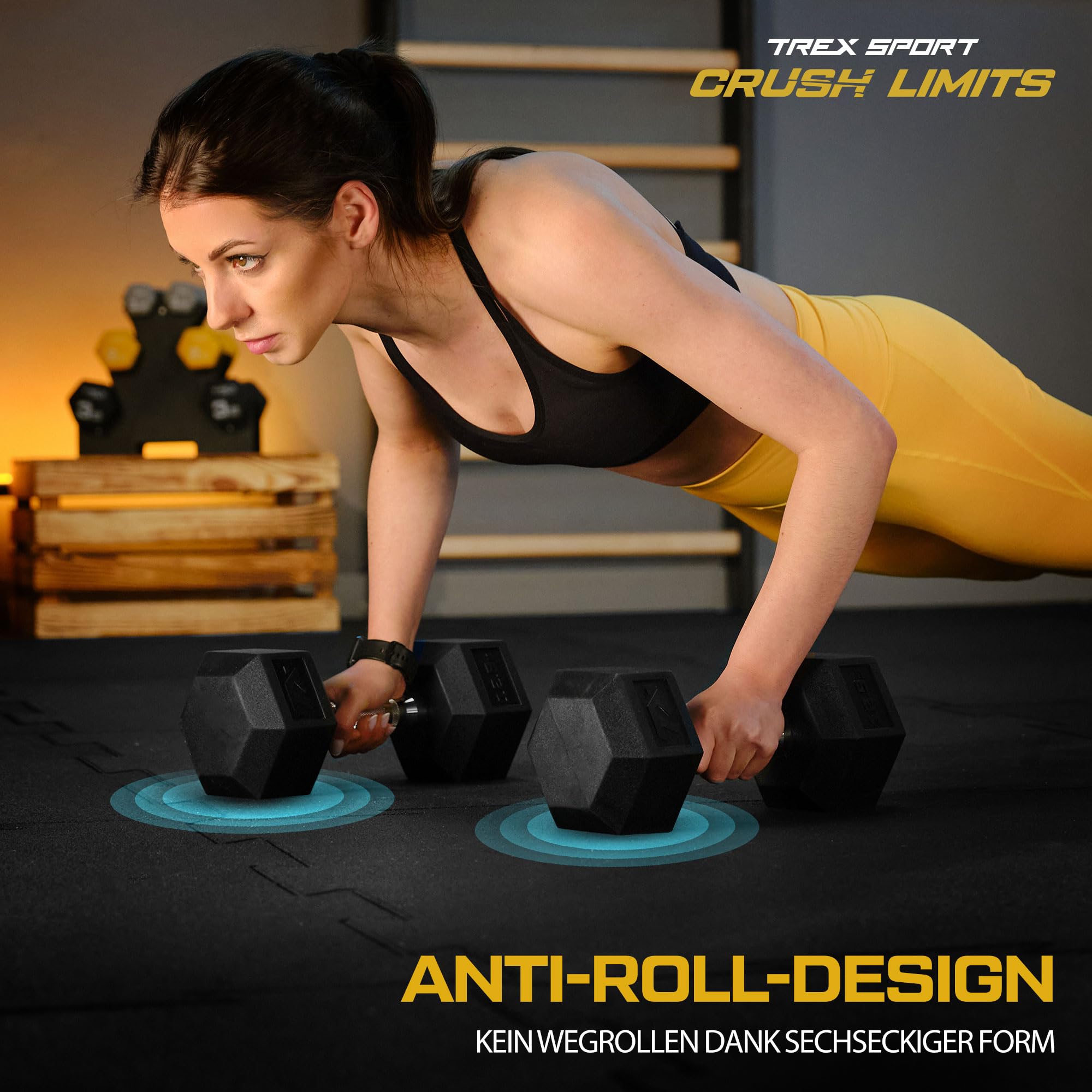 TREX SPORT Hexagon Hanteln | gummierte Kurzhanteln 2,5kg-25kg mit verchromtem Griff | Hanteln Dumbbells