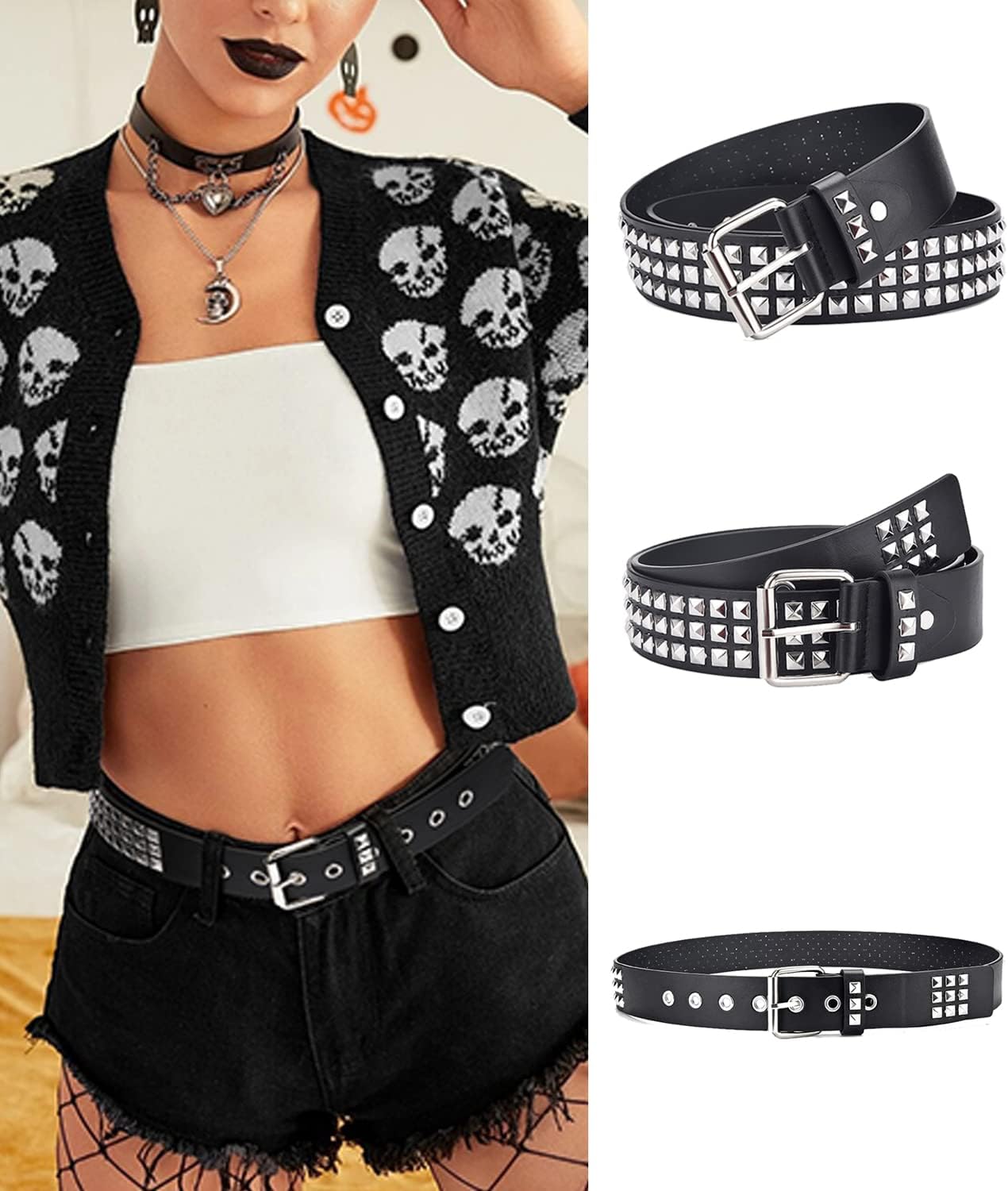 Studded Belts Women Y2K Belt Star Belts Black Girl Ladies Spike Stud Punk Waist Belt for Halloween Cosplay - Image 4