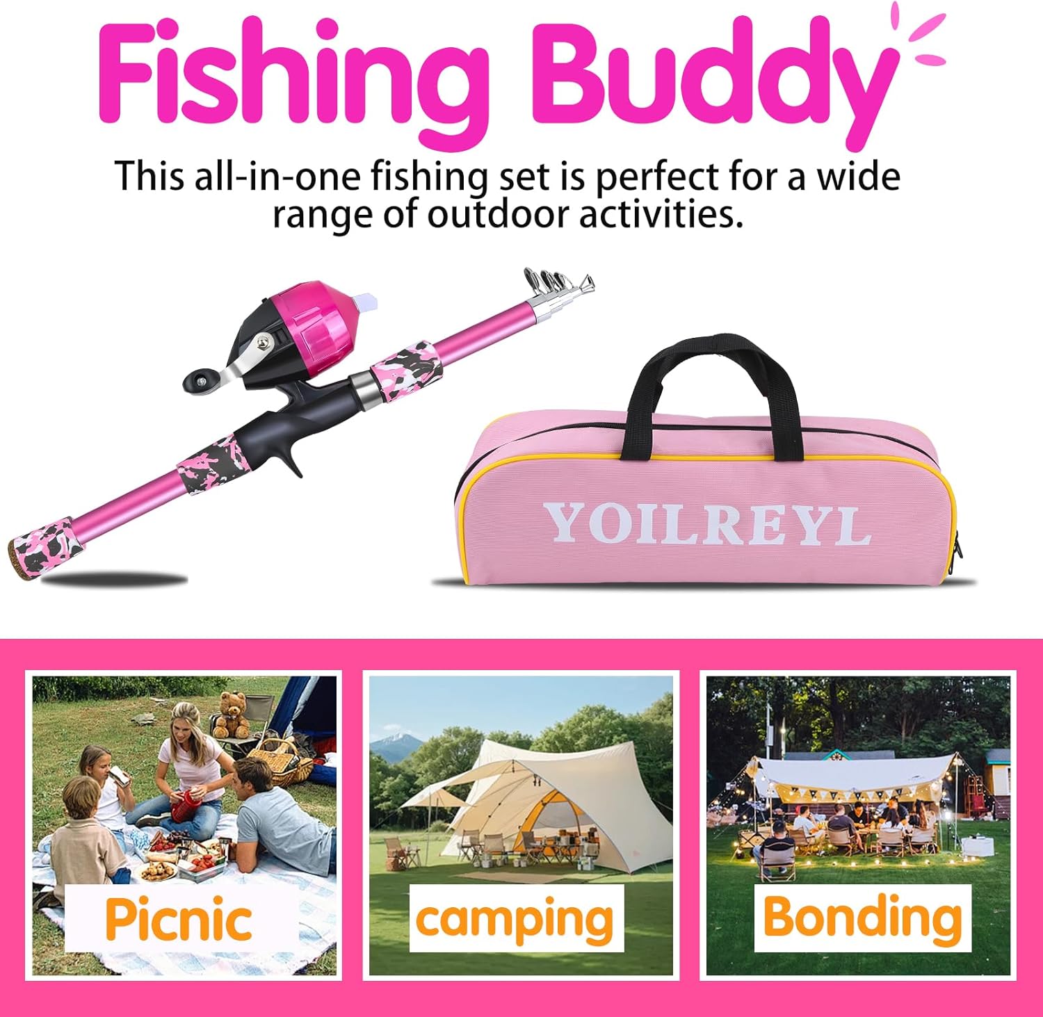 Collapsible Telescopic Fishing Rod and Reel Combo Push Button Small Fishing Pole Kit Beginner Youth Boys Fishing Starter Set Tackle