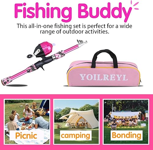 Miniatura 7 de Juego de caña de pescar telescópica plegable y carrete con botón de presión, caña de pescar pequeña para principiantes, juego de caña de pescar