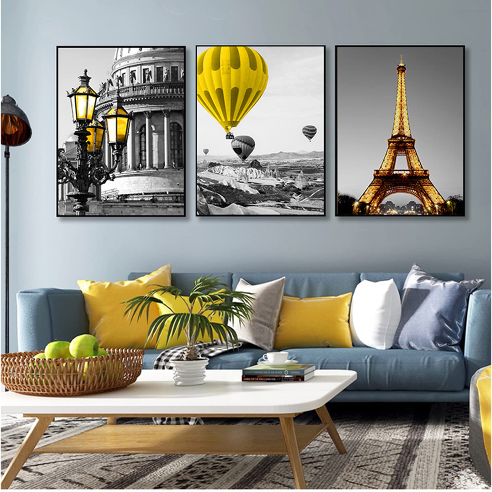 Amazon｜黒と白の風景北欧のキャンバス絵画インテリアセット黄色の風景 