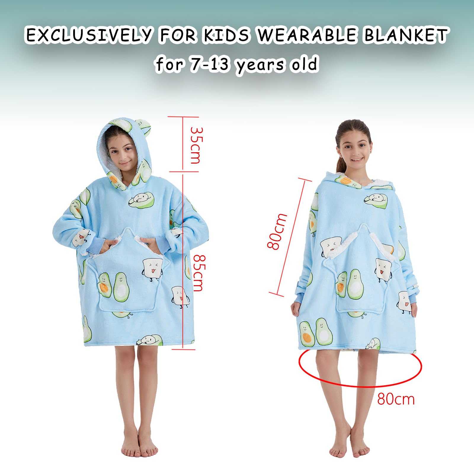 Couverture à Capuche Surdimensionné pour Enfants,Couverture à capuche pour filles,Super Douce Sweat-Shirt Couverture Portable pour Enfants et Adolescents,Taille Unique
