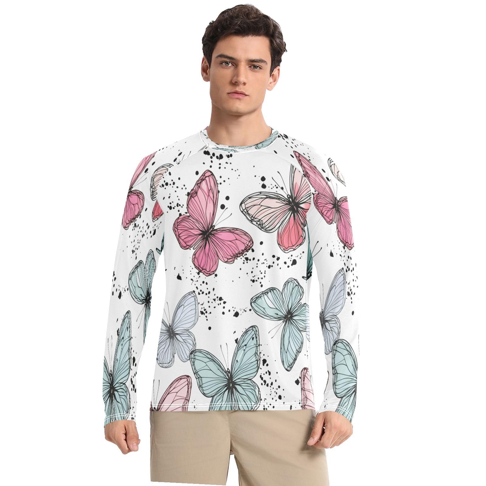Butterflies Men's Sun Protection Shirts UPF 50+ Long Sleeve UV Rash Guard Quick Dry Swim Shirts-image-13