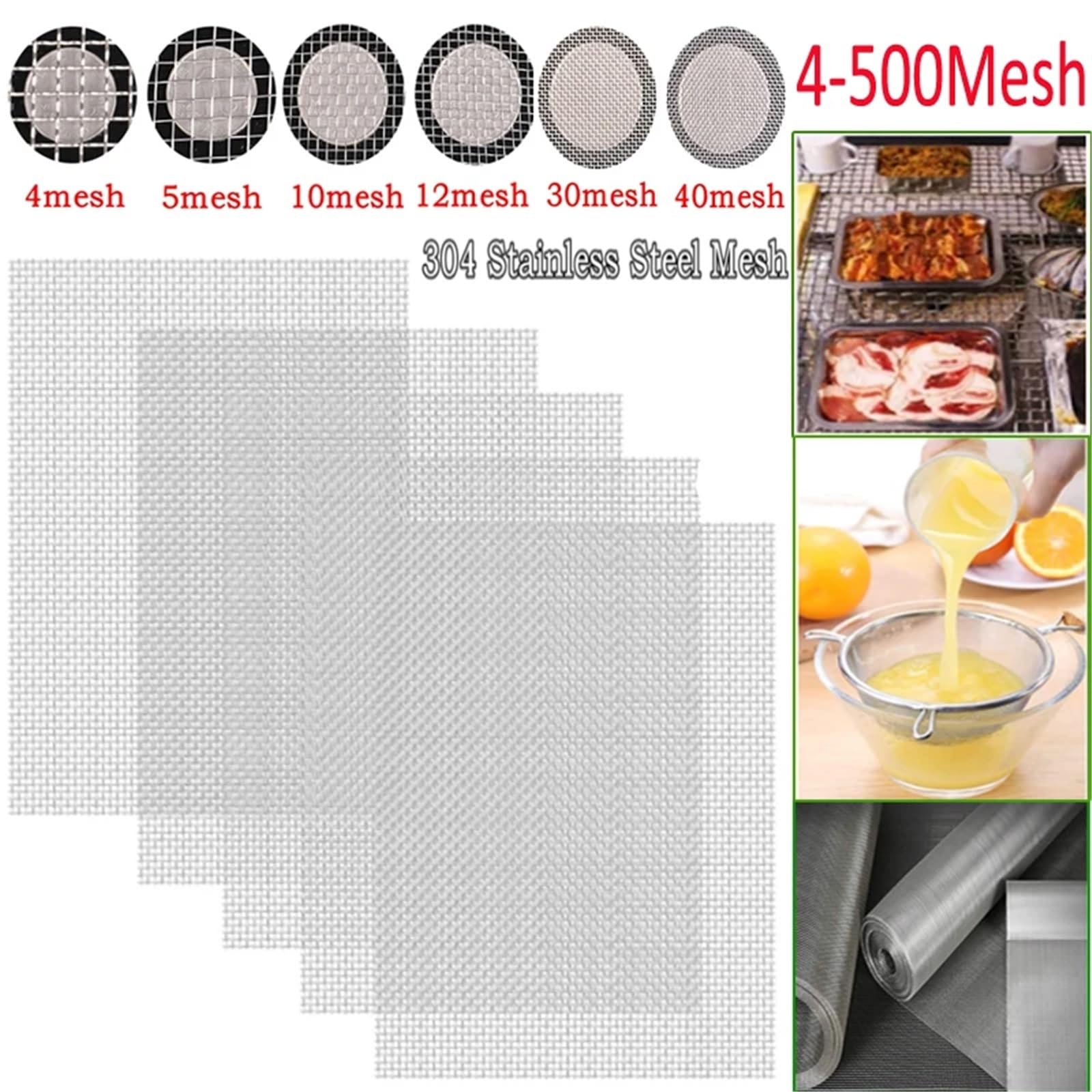 Tamiz para harina, Tamiz de harina 1 pieza 411-500 malla 304 filtro acero inoxidable metálica frontal reparación fijación filtración tejida(100mesh 15x15cm 3pcs)