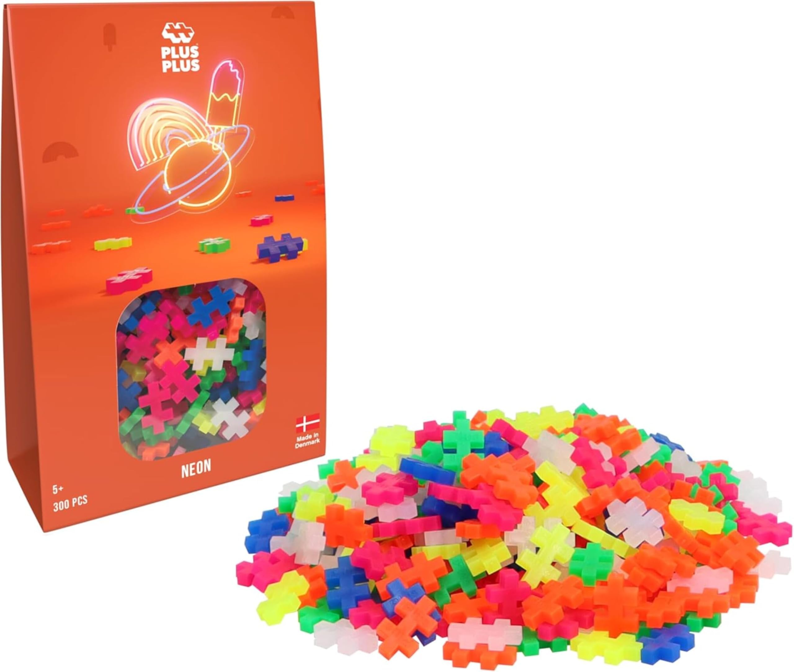 Building Blocks Toy - 300 pc Kids Construction Toys, Creative Learning Resources and STEM Play for Home and Travel - Girls and Boys Toys Age 5 Plus - Neon 300 Pieces