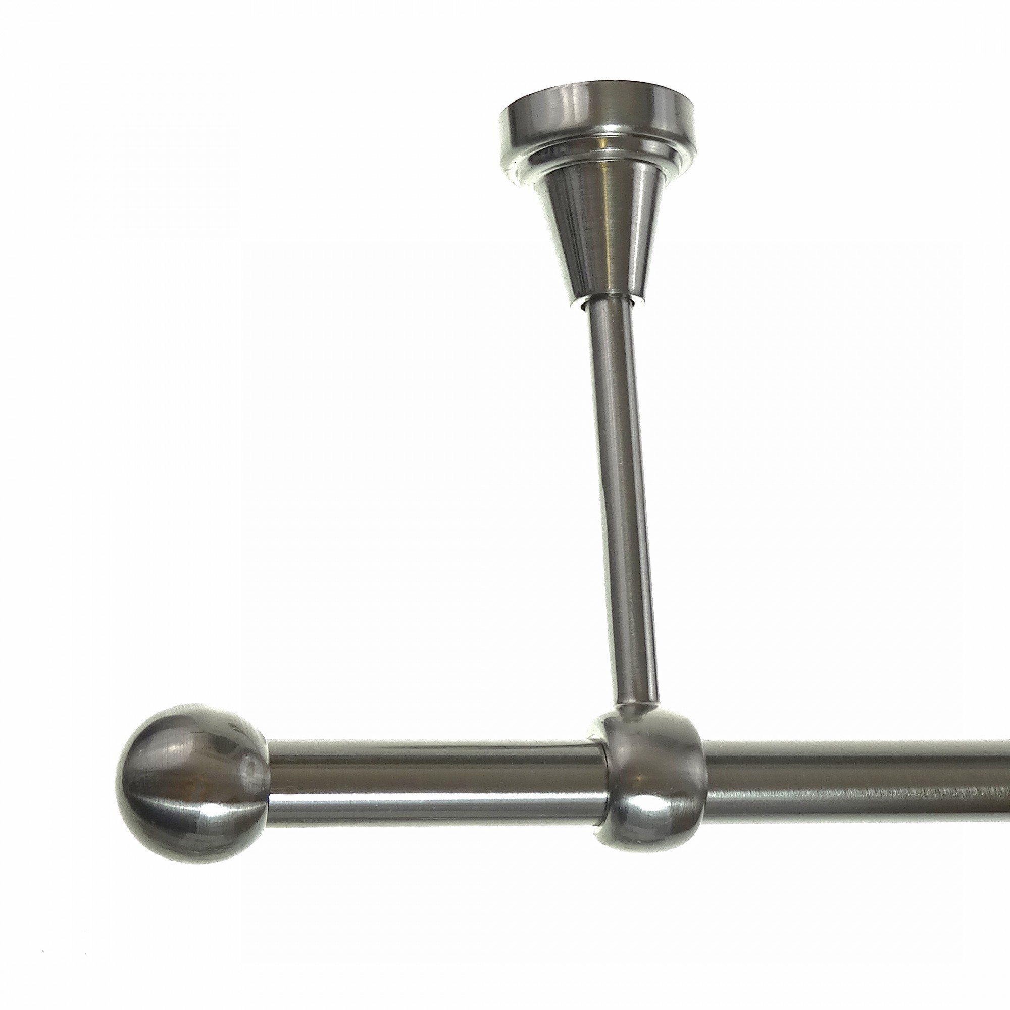 BASIT Gardinenstange Edelstahllook 16mm 1-läufig Decke 400cm lang D14 | Gardinenstangenset einläufig Deckenmontage Metall Vorhangstange Deckenhalterung 120-600cm wählbar Kappe Kugel E22